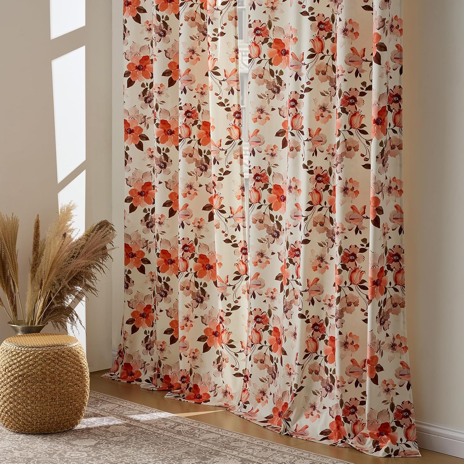 Pink Floral Curtains 84 Inch for Girl Bedroom Velvet Curtain Drapes with Whimsical Botanical Flower Pattern Aesthetic Anthropologie Modern Farmhouse Room Darkening Living Room Window Curtains,2 Panels