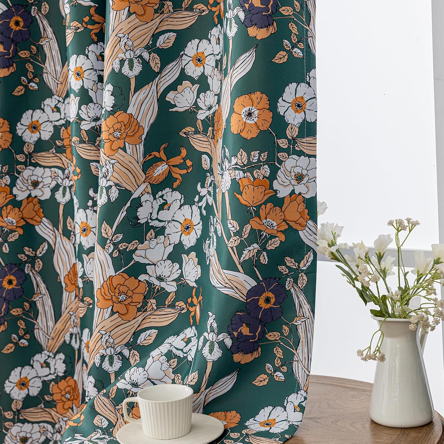 Floral Curtains for Bedroom Pattern Dark Green Vintage Painting Flower Blackout Window Drapes Room Darkening for Living Room 84 inches Long 2 Panels