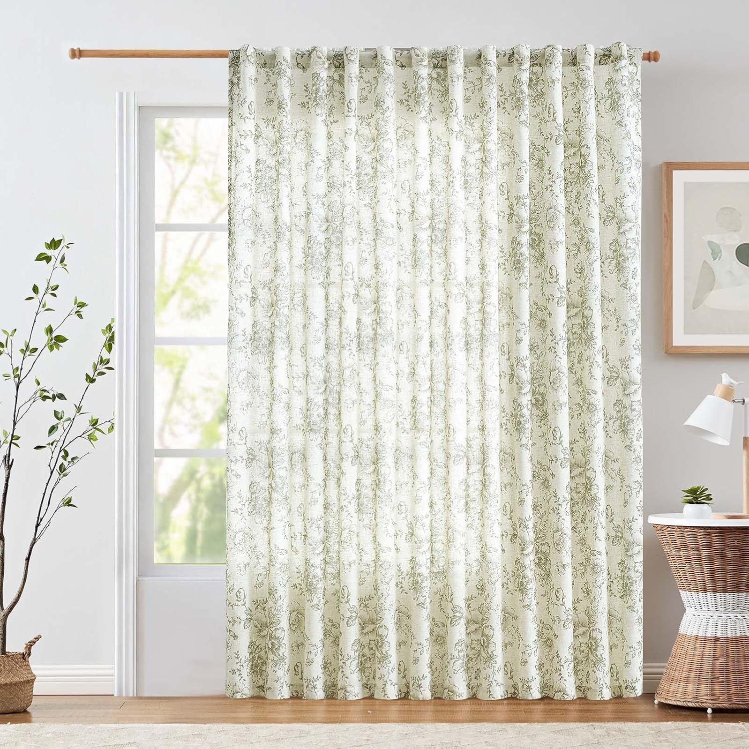 jinchan Linen Blend Curtain Floral Curtains for Living Room 108 Inch Length Black Printed Curtain Rod Pocket Back Tab Farmhouse Peony Flower Patterned Drapes Bedroom Window Curtains Set 2 Panels