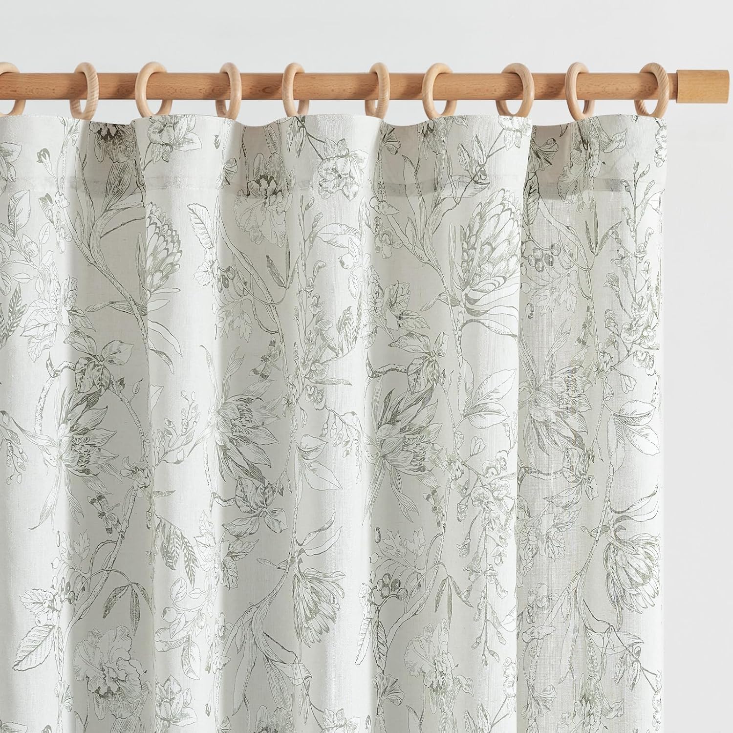 jinchan Linen Blend Curtain Floral Curtains for Living Room 108 Inch Length Black Printed Curtain Rod Pocket Back Tab Farmhouse Peony Flower Patterned Drapes Bedroom Window Curtains Set 2 Panels