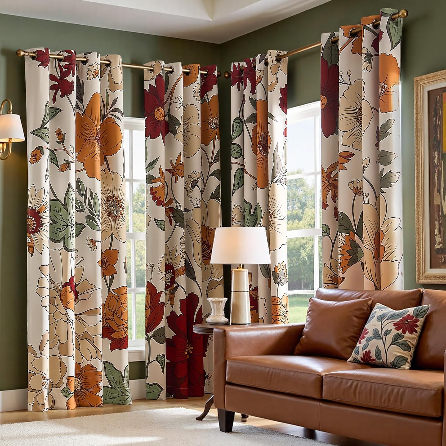 jinchan Lora Floral Curtains for Bedroom Blackout Drapes for Living Room Darkening Fabric Fall Decor Winter Vintage Flower Pattern Printed Window Curtains 84 Inches Length 2 Panels with Grommet Black
