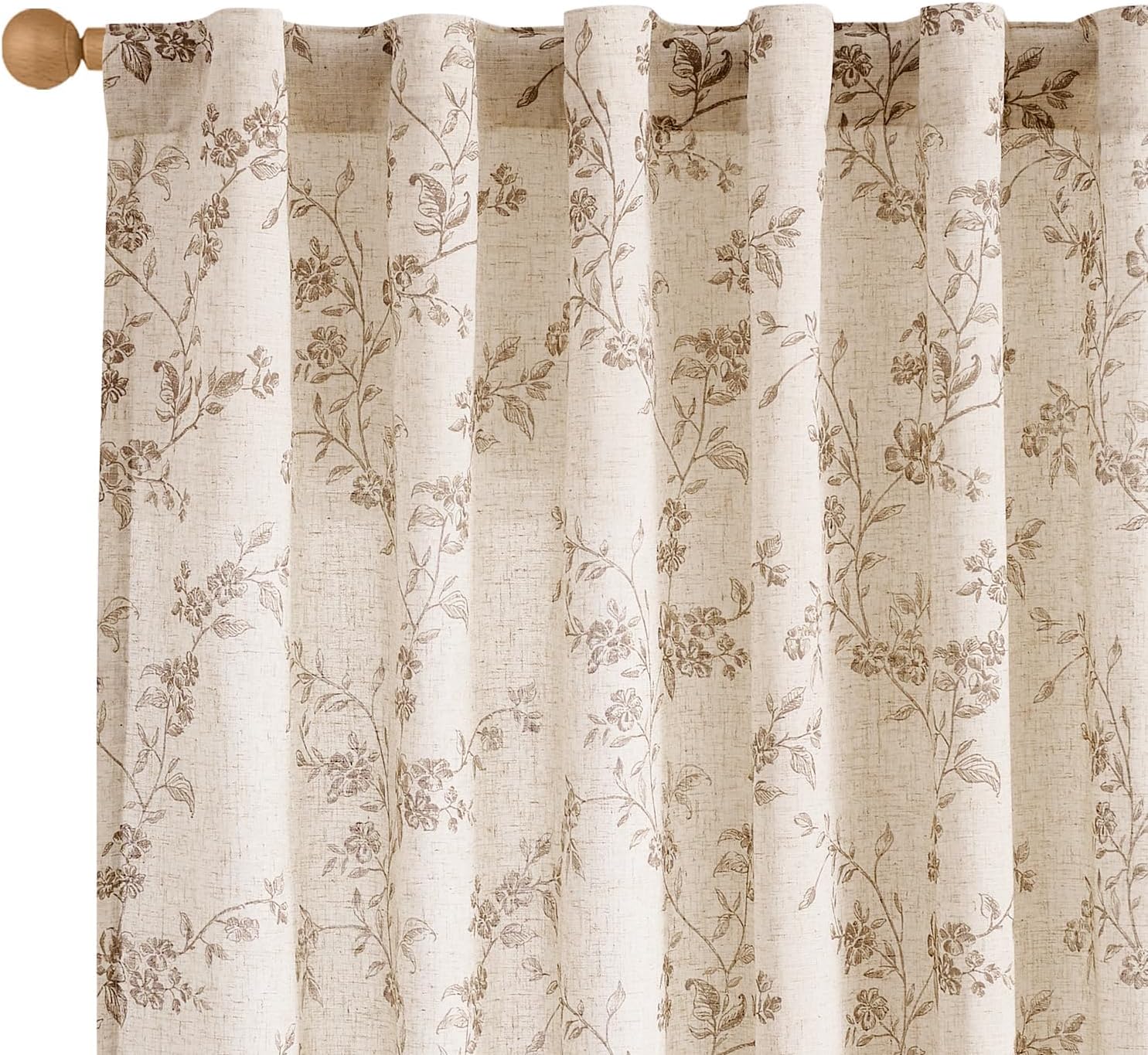 Lazzzy Taupe Floral Linen Curtains 84 Inch Farmhouse Curtain Back Tab Drapes for Living Room Bedroom Light Filtering Vintage Rod Pocket Curtains Fall Decorations for Home, 2 Panels, Taupe on Beige