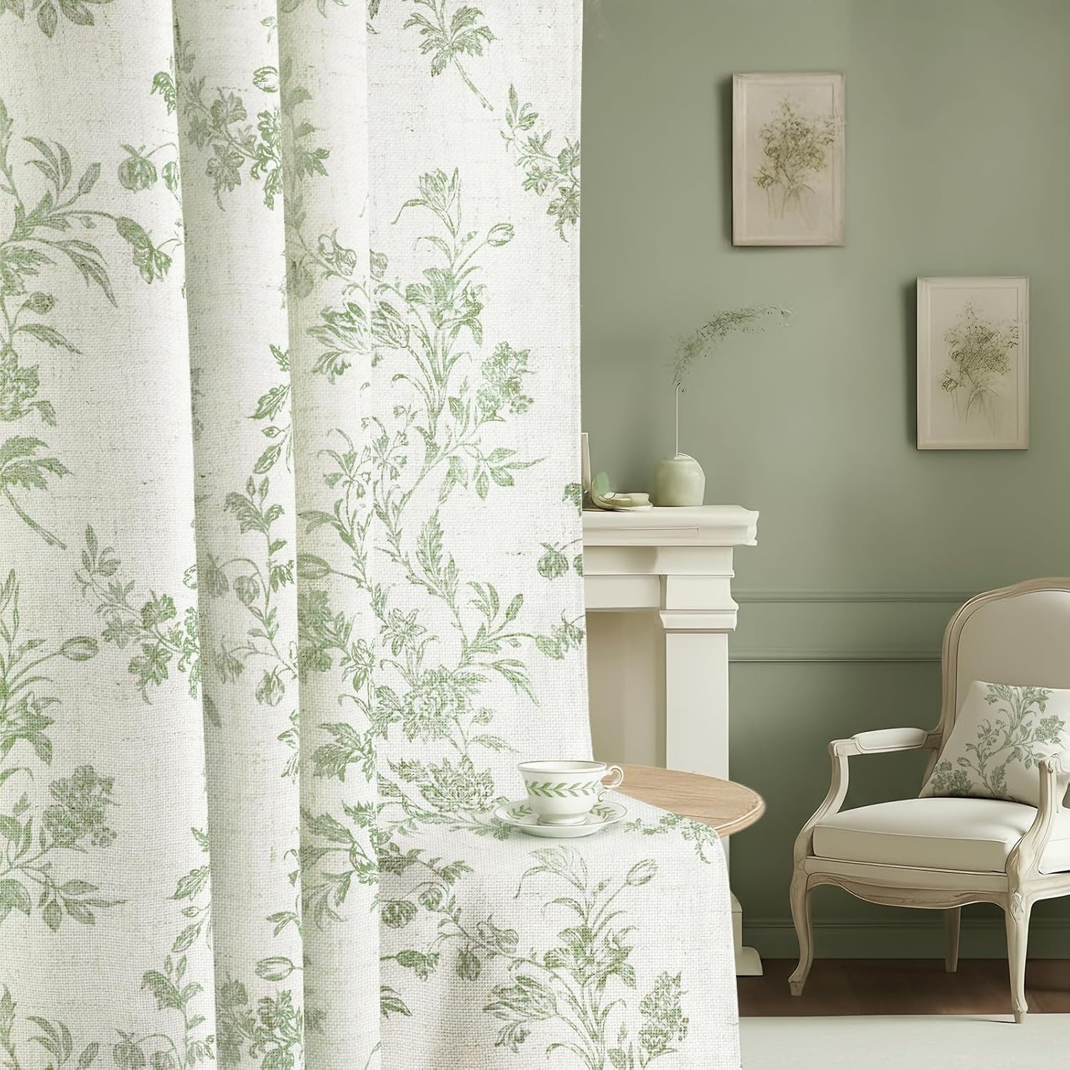 Boho Floral 100% Blackout Curtains 84 Inch Length 2 Panels Set, Linen Texture Farmhouse Curtains Beige Tassel for Living Room Bedroom Vintage Rustic Patterned Printed Western Rod Pocket
