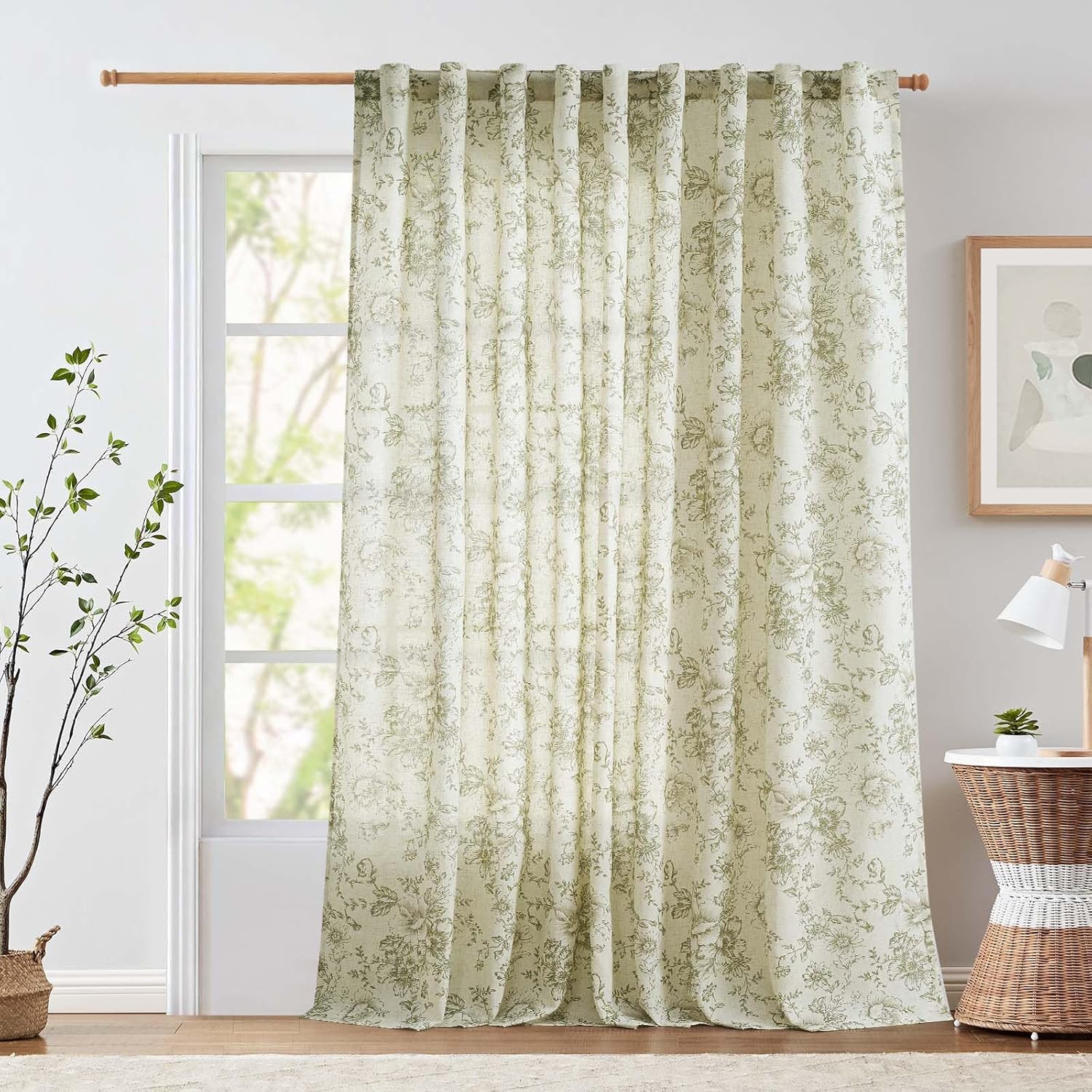 jinchan Linen Blend Curtain Floral Curtains for Living Room 108 Inch Length Black Printed Curtain Rod Pocket Back Tab Farmhouse Peony Flower Patterned Drapes Bedroom Window Curtains Set 2 Panels