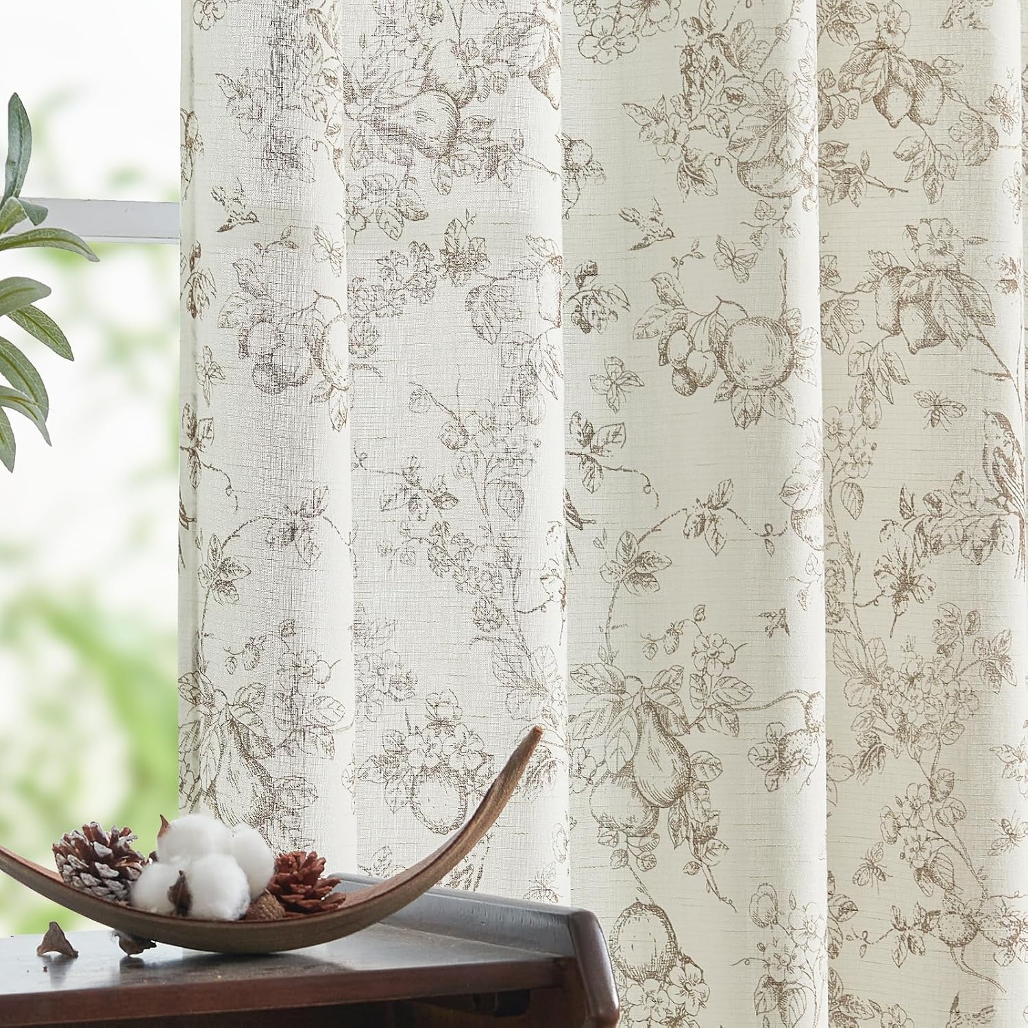 jinchan Linen Blend Curtain Floral Curtains for Living Room 108 Inch Length Black Printed Curtain Rod Pocket Back Tab Farmhouse Peony Flower Patterned Drapes Bedroom Window Curtains Set 2 Panels