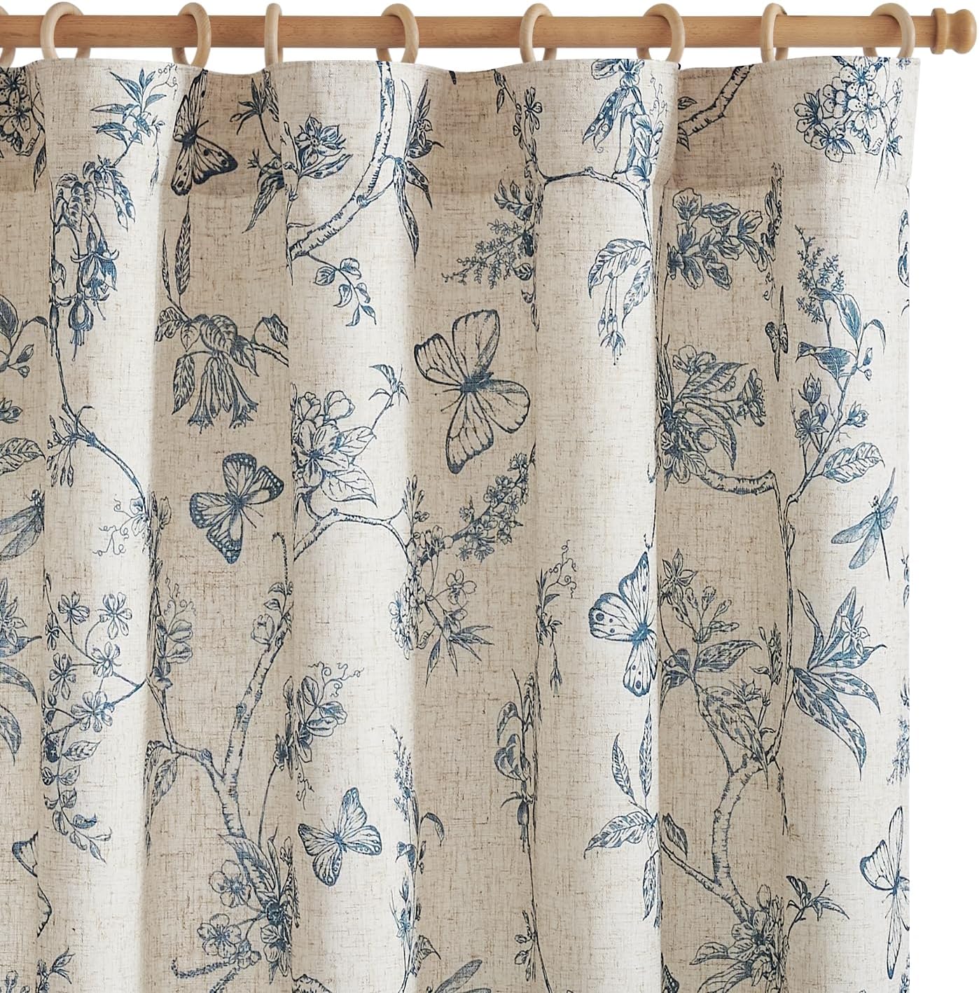 jinchan Linen Blend Curtain Floral Curtains for Living Room 108 Inch Length Black Printed Curtain Rod Pocket Back Tab Farmhouse Peony Flower Patterned Drapes Bedroom Window Curtains Set 2 Panels