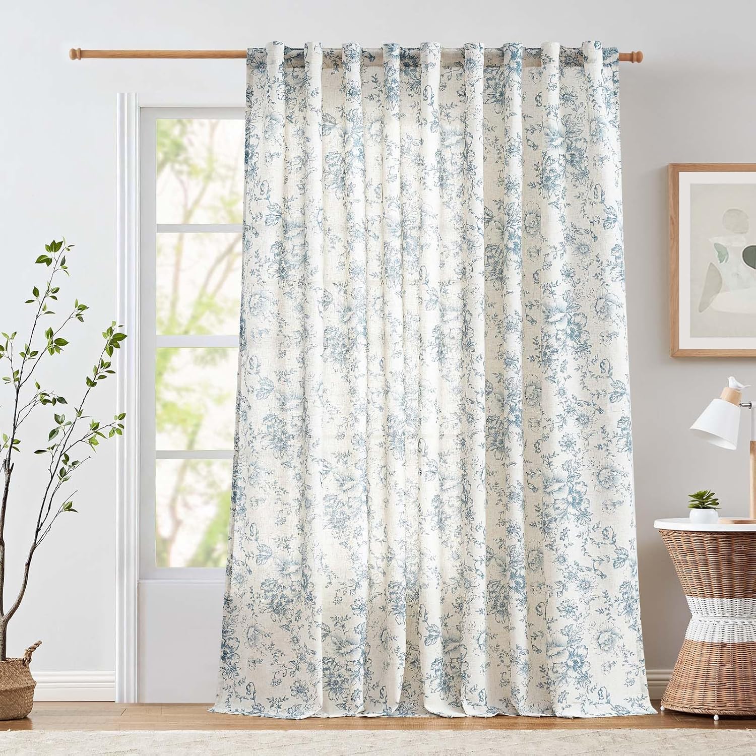 jinchan Linen Blend Curtain Floral Curtains for Living Room 108 Inch Length Black Printed Curtain Rod Pocket Back Tab Farmhouse Peony Flower Patterned Drapes Bedroom Window Curtains Set 2 Panels