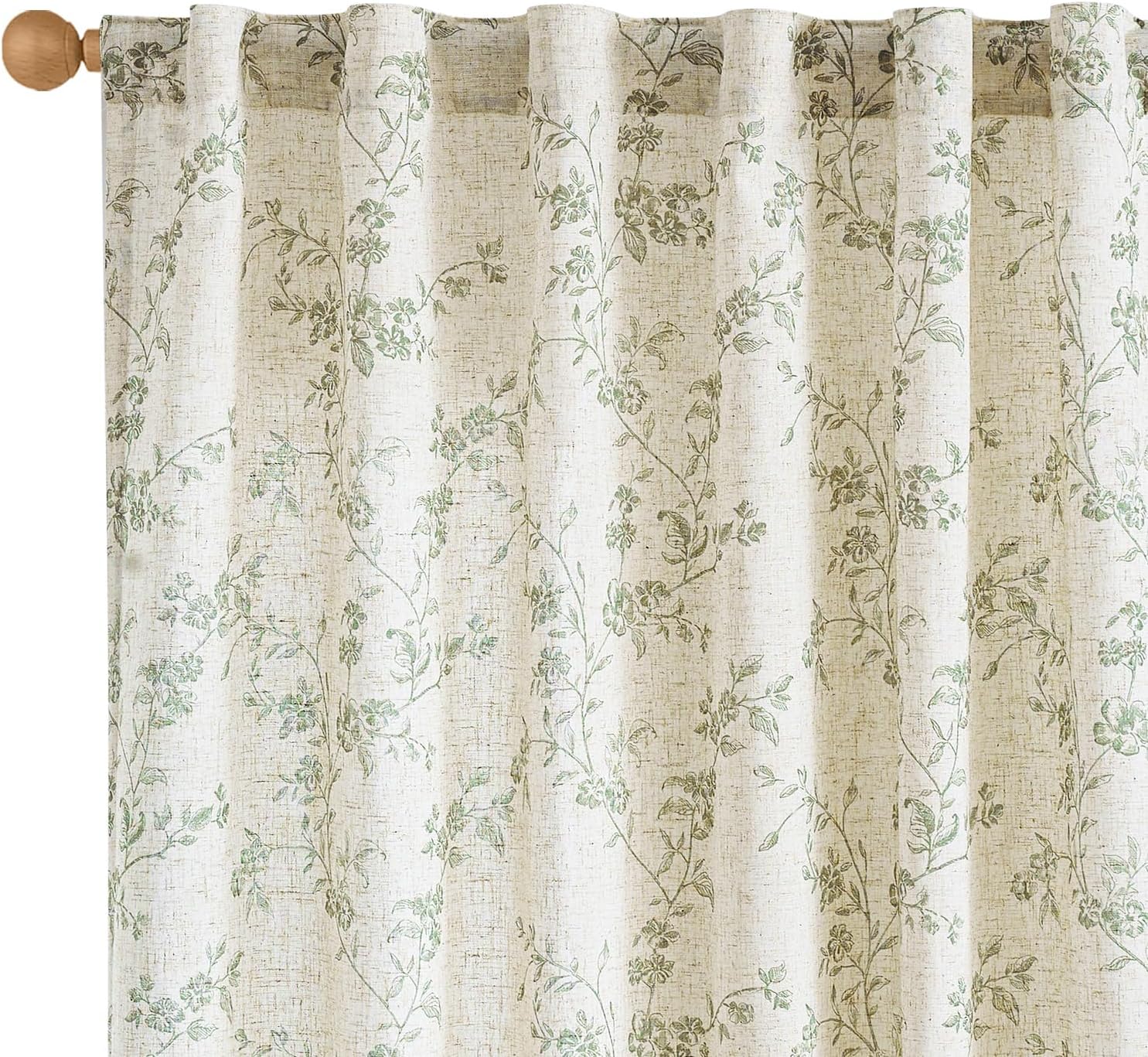 Lazzzy Taupe Floral Linen Curtains 84 Inch Farmhouse Curtain Back Tab Drapes for Living Room Bedroom Light Filtering Vintage Rod Pocket Curtains Fall Decorations for Home, 2 Panels, Taupe on Beige