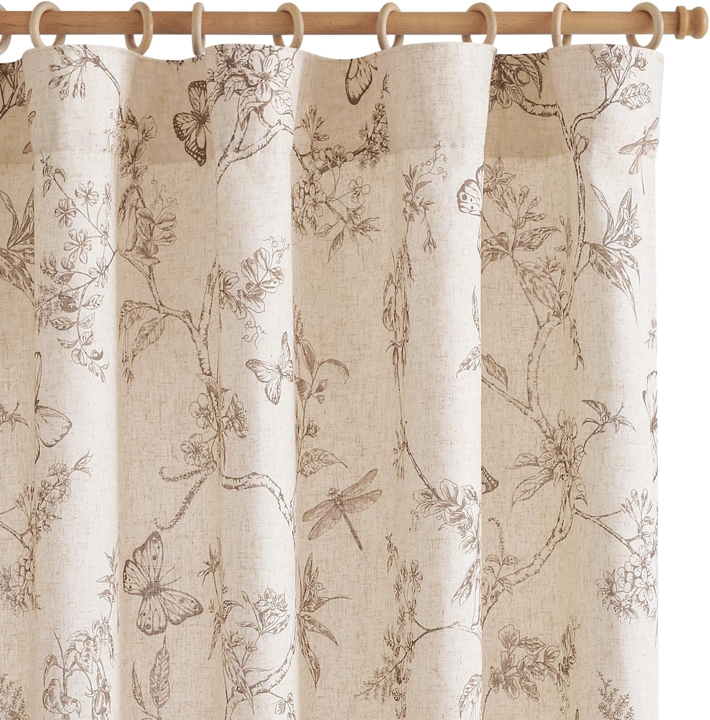 jinchan Linen Blend Curtain Floral Curtains for Living Room 108 Inch Length Black Printed Curtain Rod Pocket Back Tab Farmhouse Peony Flower Patterned Drapes Bedroom Window Curtains Set 2 Panels