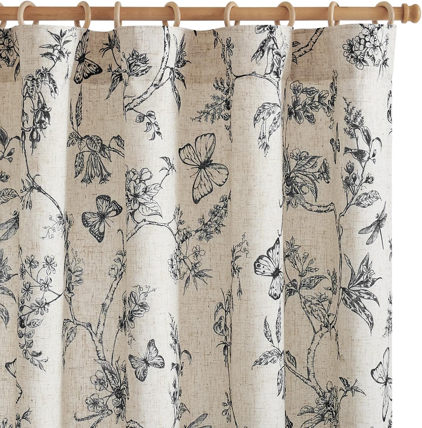 jinchan Linen Blend Curtain Floral Curtains for Living Room 108 Inch Length Black Printed Curtain Rod Pocket Back Tab Farmhouse Peony Flower Patterned Drapes Bedroom Window Curtains Set 2 Panels