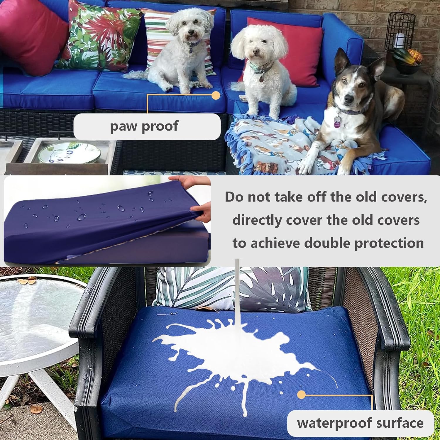 Outdoor Cushion Covers Replacement 14 Pcs Patio Cushion Covers fit for 7Pieces 6-Seater Wicker Rattan Sectional Couch Sofa Outdoor Cushion Slipcovers Set Seat and Back Cover Only, Grey