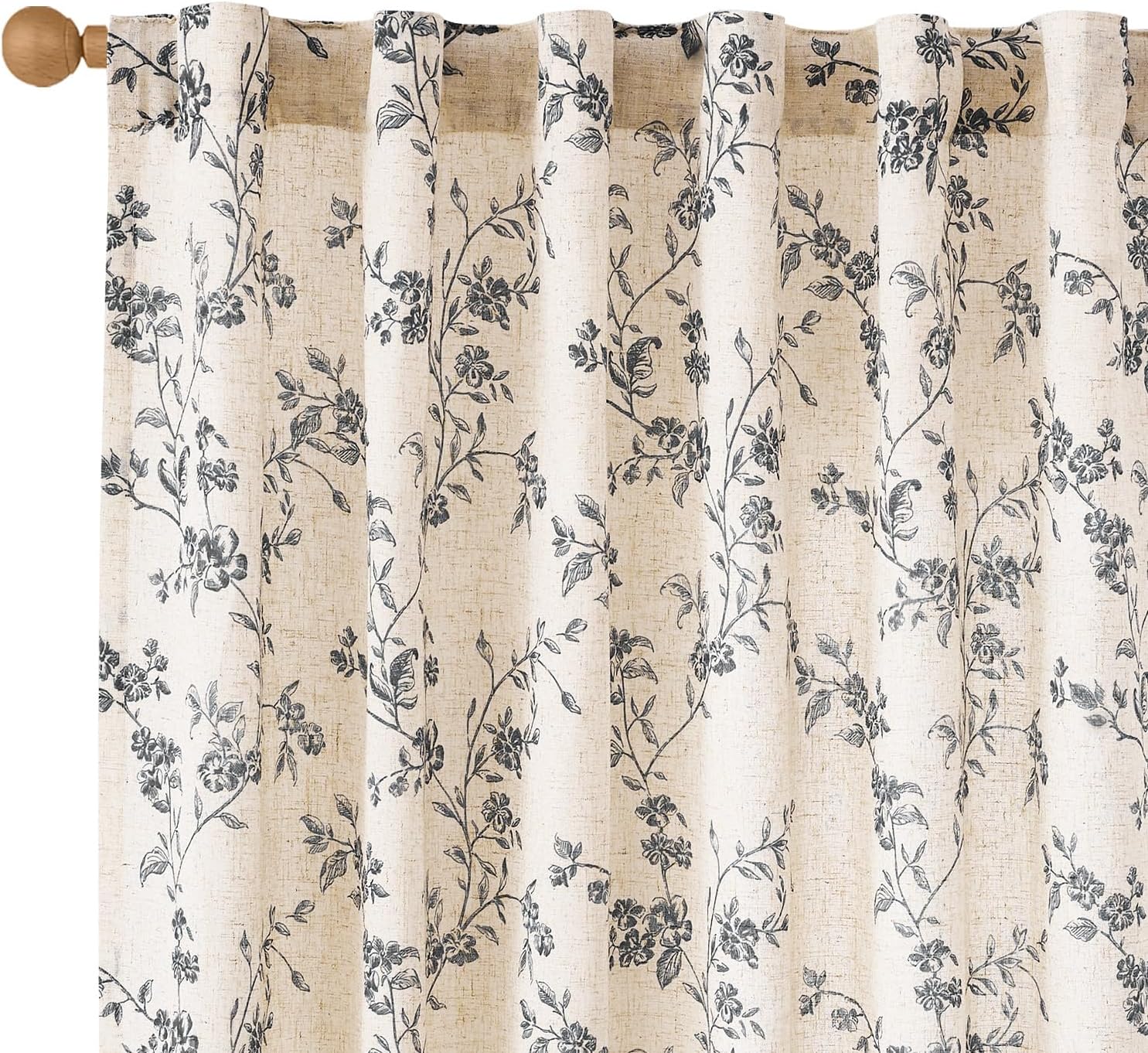 Lazzzy Taupe Floral Linen Curtains 84 Inch Farmhouse Curtain Back Tab Drapes for Living Room Bedroom Light Filtering Vintage Rod Pocket Curtains Fall Decorations for Home, 2 Panels, Taupe on Beige
