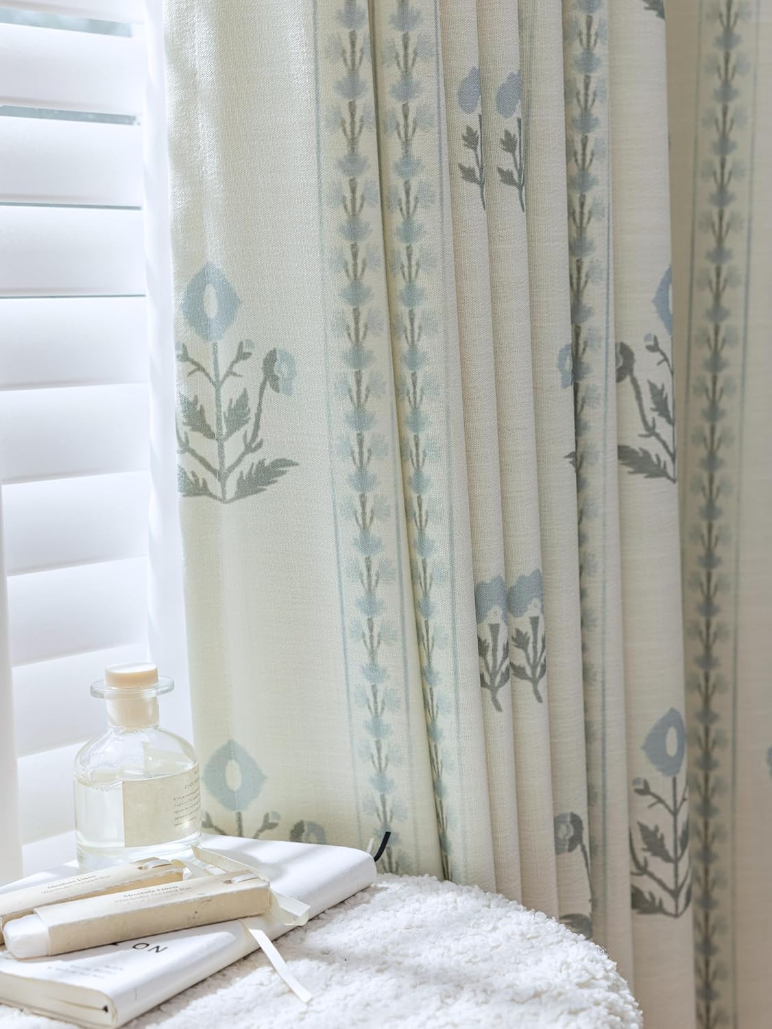 Linen Blend Pinch Pleated Curtains for Living Room, Bedroom, Dining Room - Light Filtering Curtains 2 Panels Set - Luxury and Modern Floral Printed Design - Beige White, 30" W x 96" L