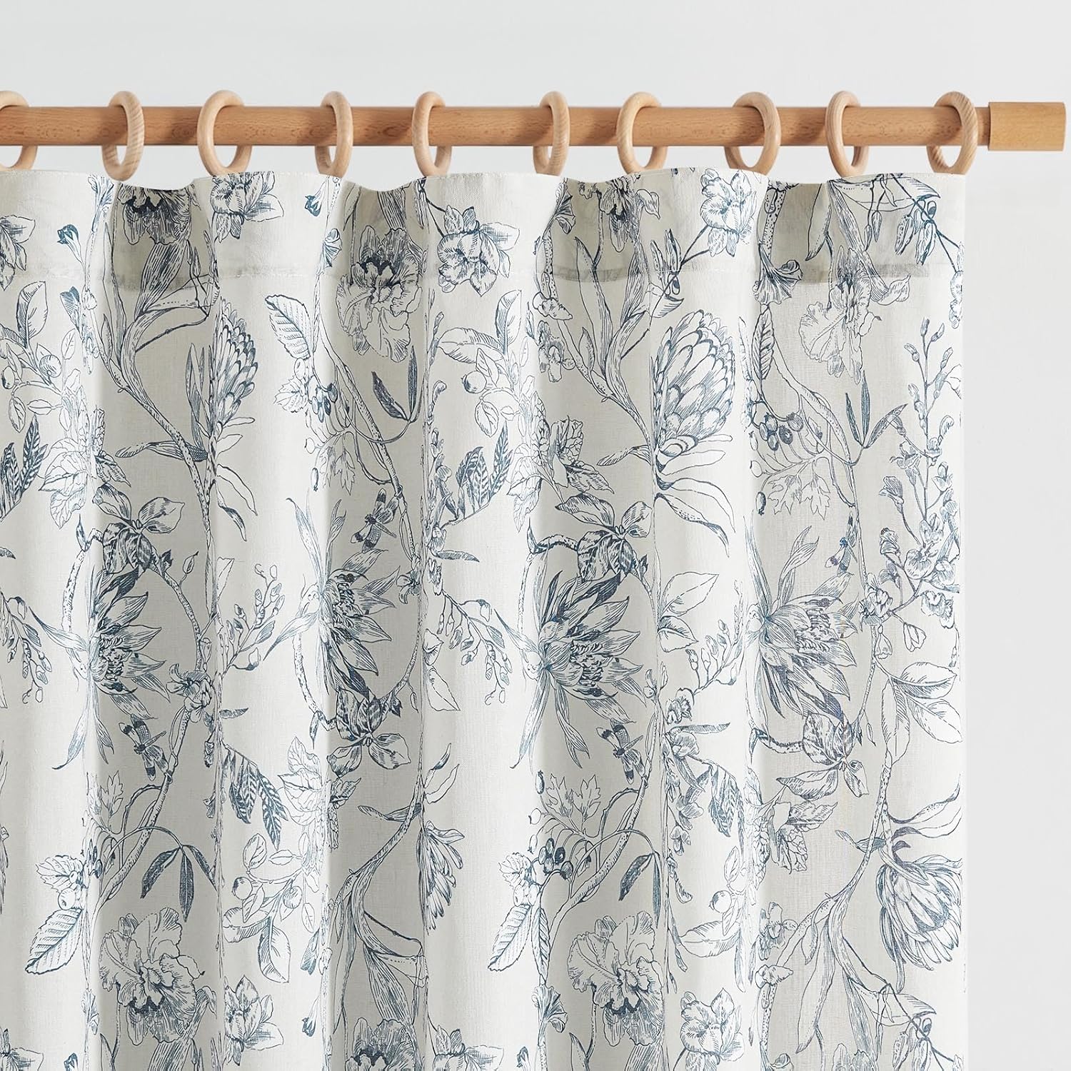 jinchan Linen Blend Curtain Floral Curtains for Living Room 108 Inch Length Black Printed Curtain Rod Pocket Back Tab Farmhouse Peony Flower Patterned Drapes Bedroom Window Curtains Set 2 Panels