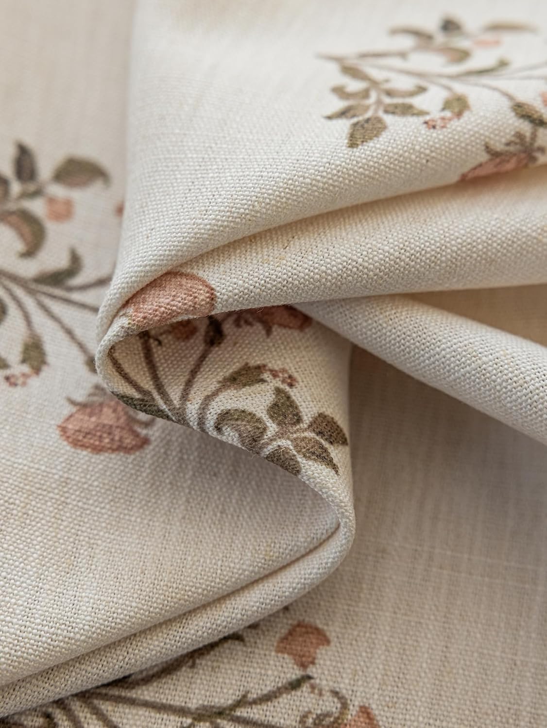 Linen Blend Pinch Pleated Curtains for Living Room, Bedroom, Dining Room - Light Filtering Curtains 2 Panels Set - Luxury and Modern Floral Printed Design - Beige White, 30" W x 96" L