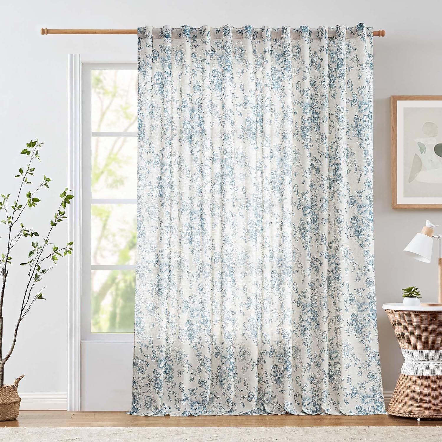 jinchan Linen Blend Curtain Floral Curtains for Living Room 108 Inch Length Black Printed Curtain Rod Pocket Back Tab Farmhouse Peony Flower Patterned Drapes Bedroom Window Curtains Set 2 Panels