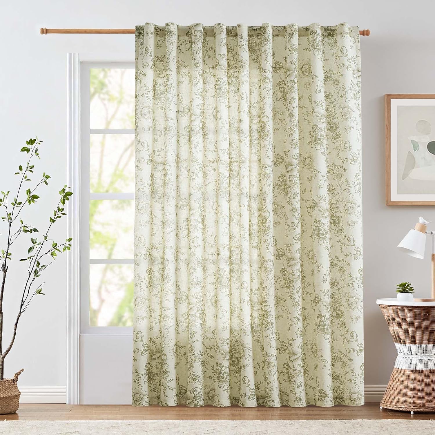 jinchan Linen Blend Curtain Floral Curtains for Living Room 108 Inch Length Black Printed Curtain Rod Pocket Back Tab Farmhouse Peony Flower Patterned Drapes Bedroom Window Curtains Set 2 Panels