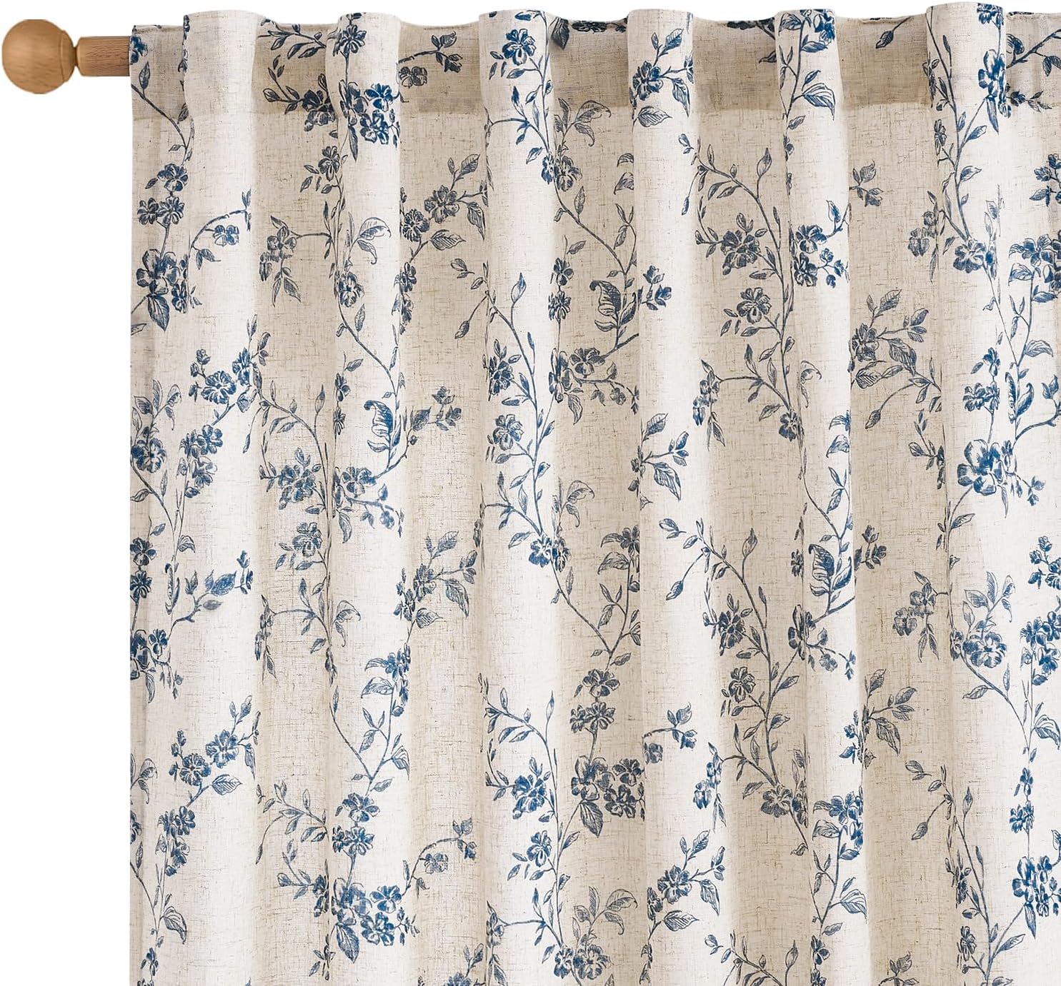 Lazzzy Taupe Floral Linen Curtains 84 Inch Farmhouse Curtain Back Tab Drapes for Living Room Bedroom Light Filtering Vintage Rod Pocket Curtains Fall Decorations for Home, 2 Panels, Taupe on Beige