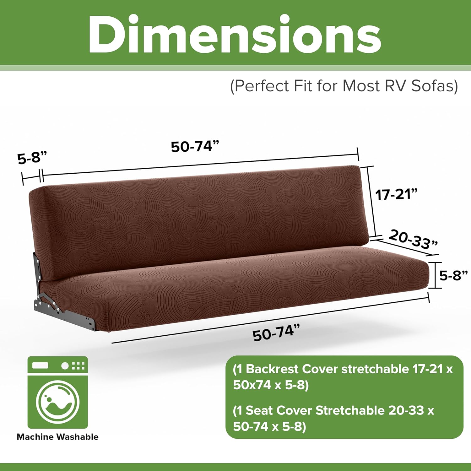 Hudson Comfort RV Couch Covers for Sofa Bed – 2-Piece Backrest and Seat Covers Ideal for Jackknife – Camper Slip Covers for RV Furniture – Super Stretchable Fabric with 1cm Elastic (Chocolate)
