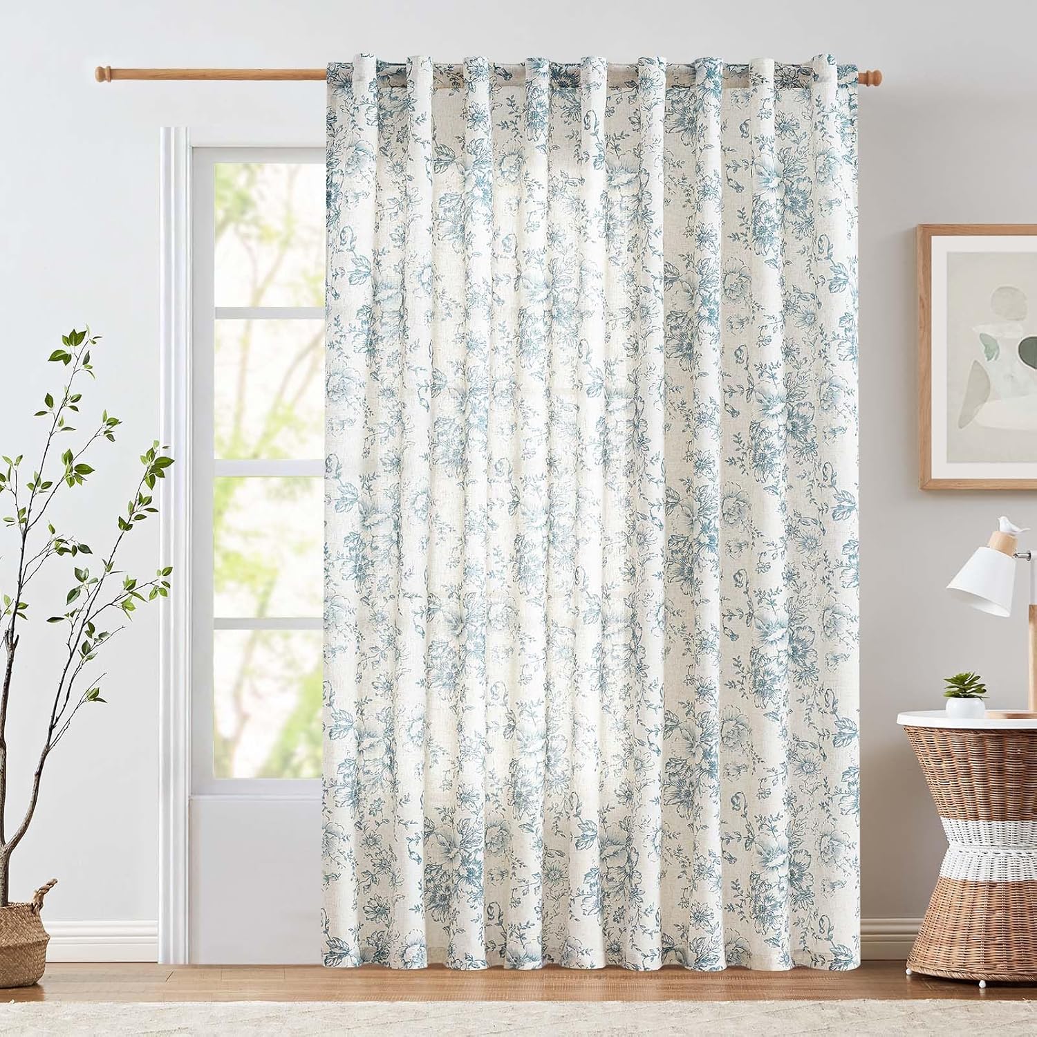 jinchan Linen Blend Curtain Floral Curtains for Living Room 108 Inch Length Black Printed Curtain Rod Pocket Back Tab Farmhouse Peony Flower Patterned Drapes Bedroom Window Curtains Set 2 Panels