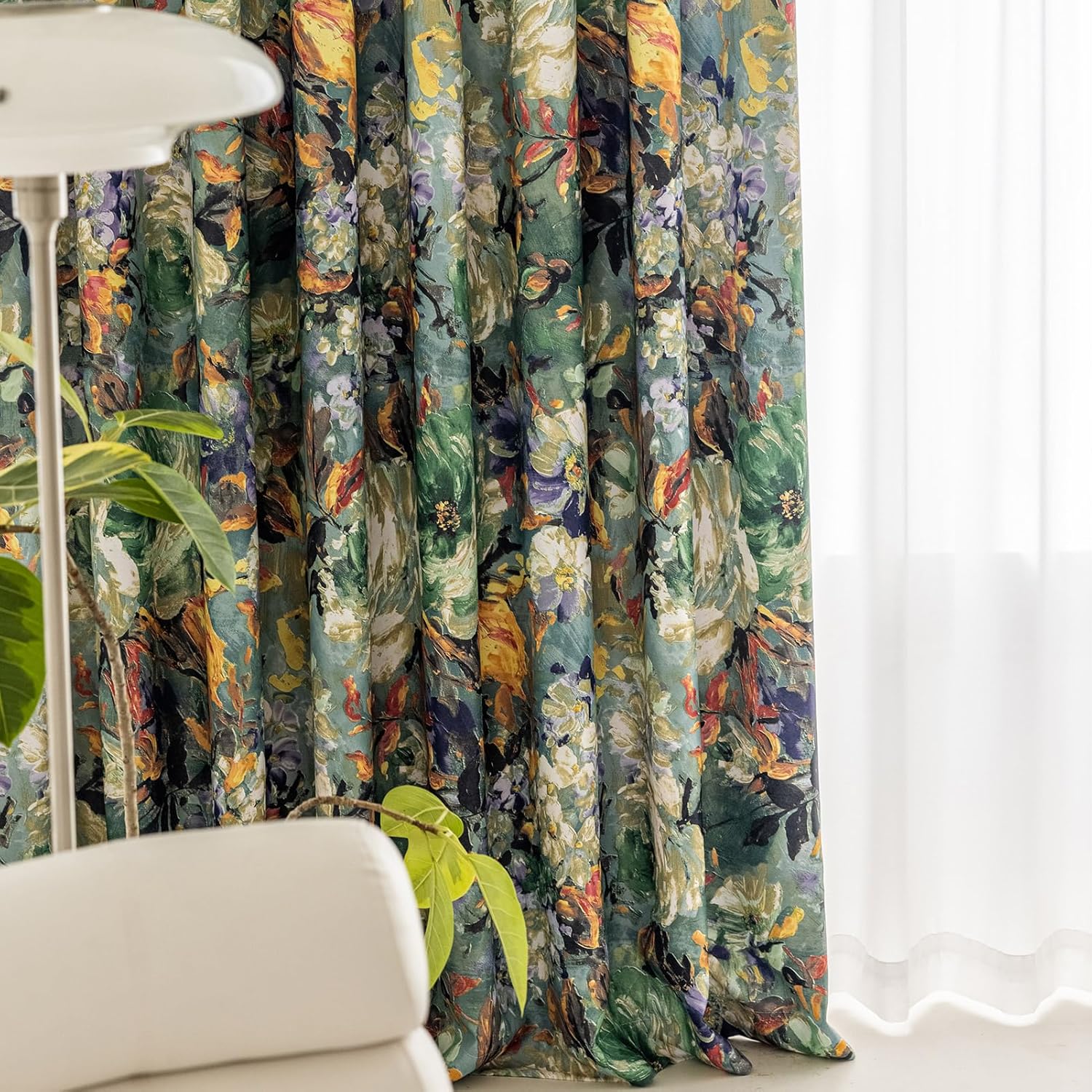 Floral Curtains for Bedroom Pattern Dark Green Vintage Painting Flower Blackout Window Drapes Room Darkening for Living Room 84 inches Long 2 Panels