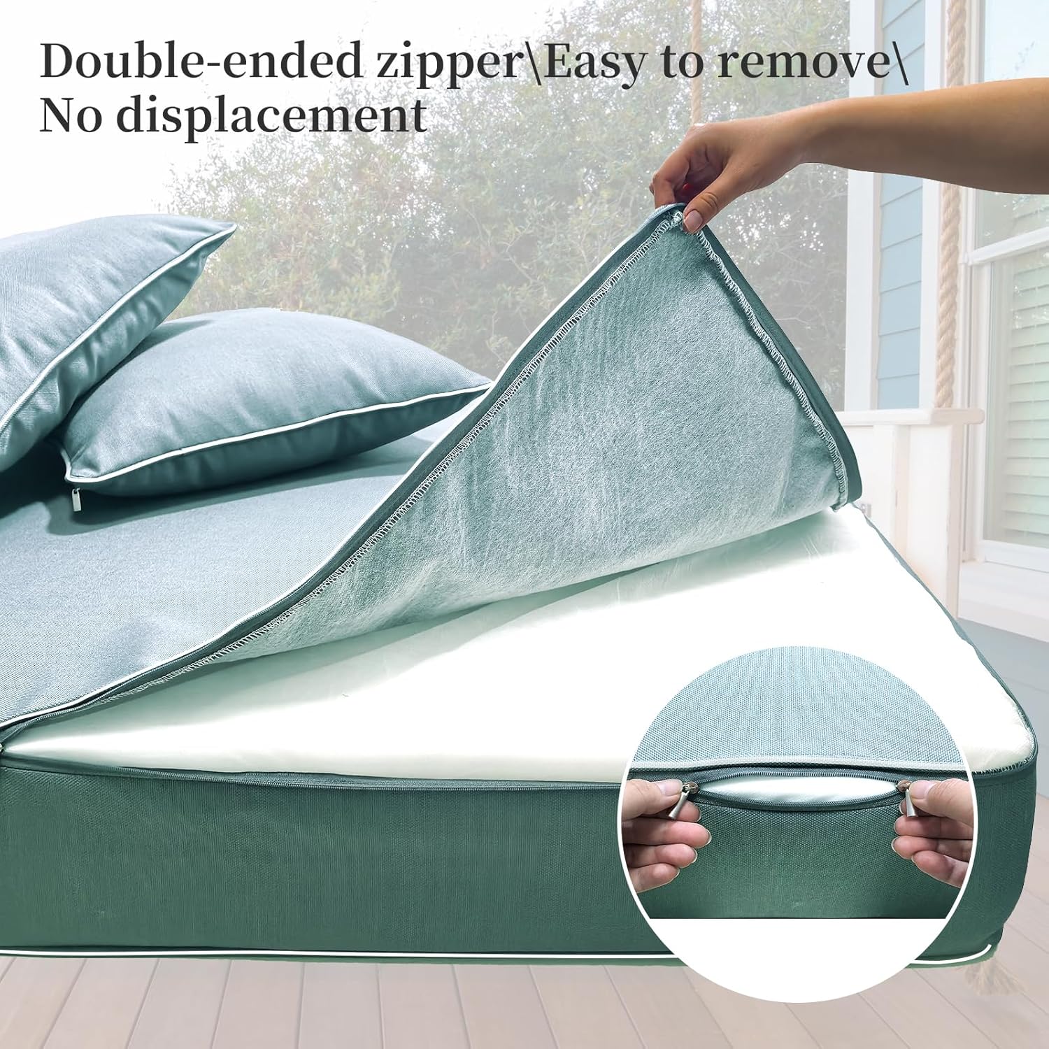 Twin Size Porch Swing Bed Cushion Cover,Waterproof Outdoor Twin Mattress Cover for Daybed,Outdoor Daybed Cushion Bolster Pillow Fitted Sheet Cover,Only Cover (Aqua Leala, 75 * 39 * 6in)