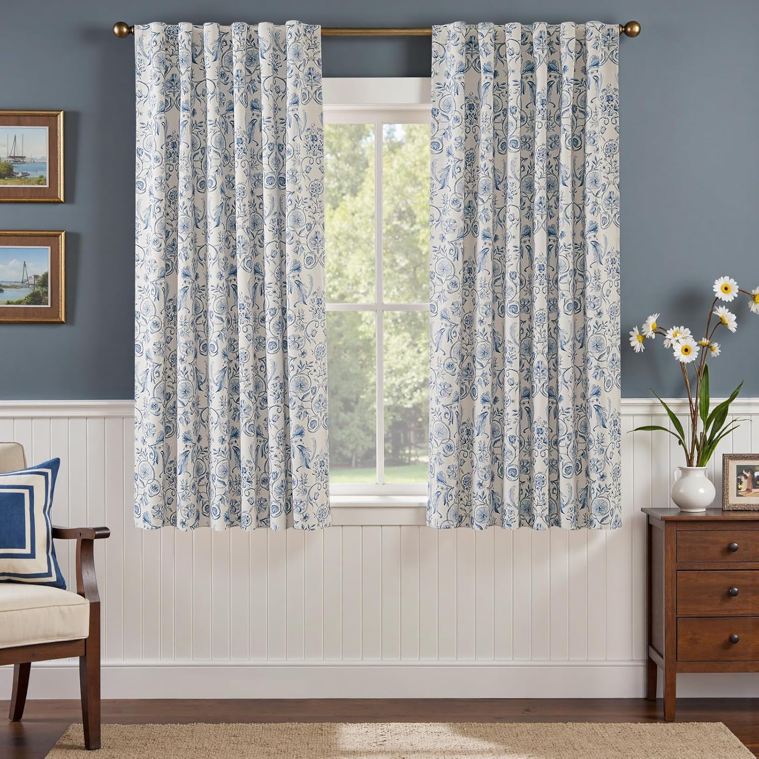 jinchan Floral Blackout Curtains for Bedroom Living Room 84 Inches Length Farmhouse Curtains Room Darkening Vintage Drapes Traditional Rod Pocket Window Treatment 2 Panels Set Sage Green on Beige