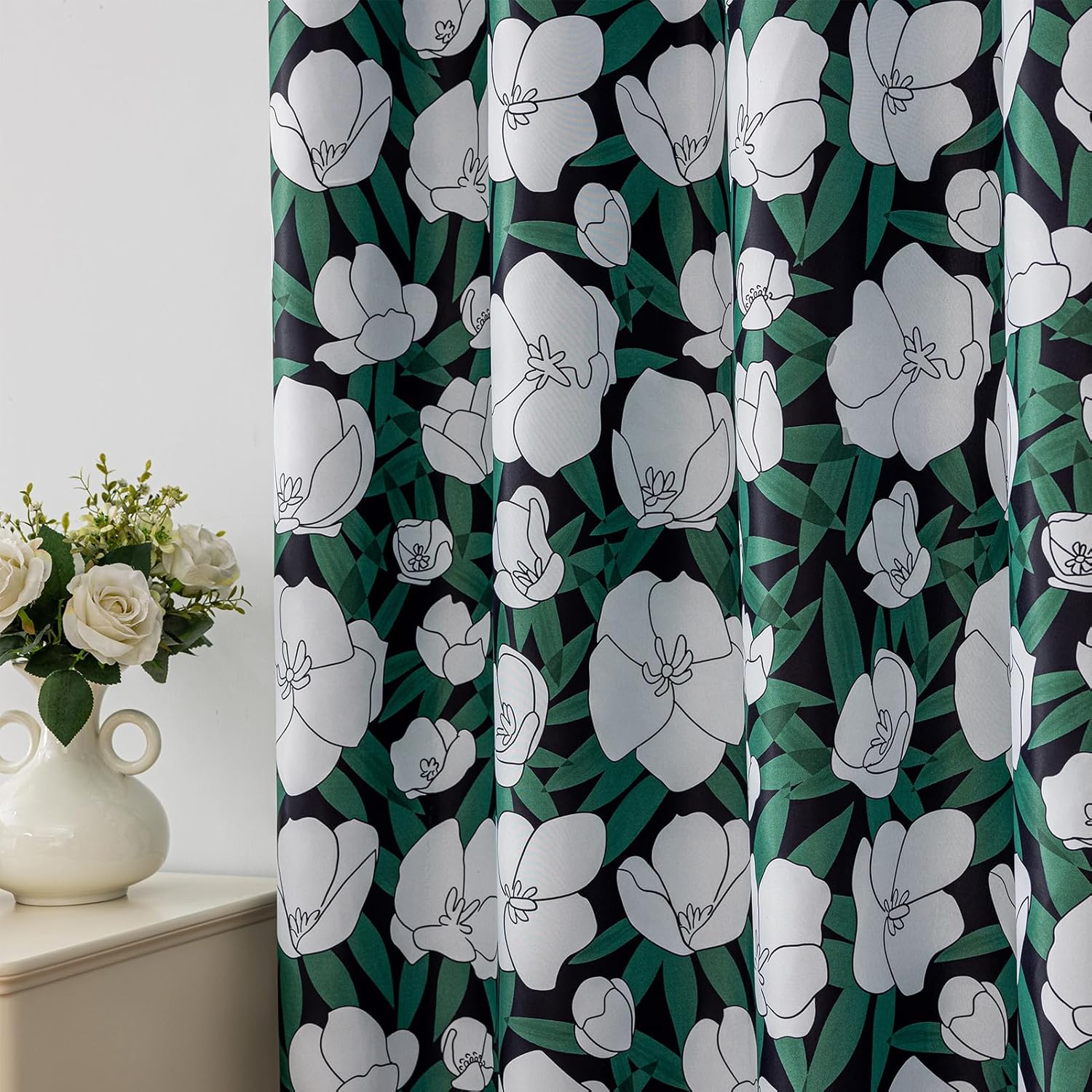 Floral Curtains for Bedroom Pattern Dark Green Vintage Painting Flower Blackout Window Drapes Room Darkening for Living Room 84 inches Long 2 Panels