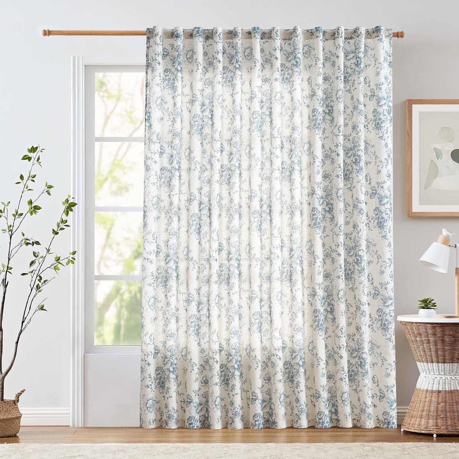 jinchan Linen Blend Curtain Floral Curtains for Living Room 108 Inch Length Black Printed Curtain Rod Pocket Back Tab Farmhouse Peony Flower Patterned Drapes Bedroom Window Curtains Set 2 Panels