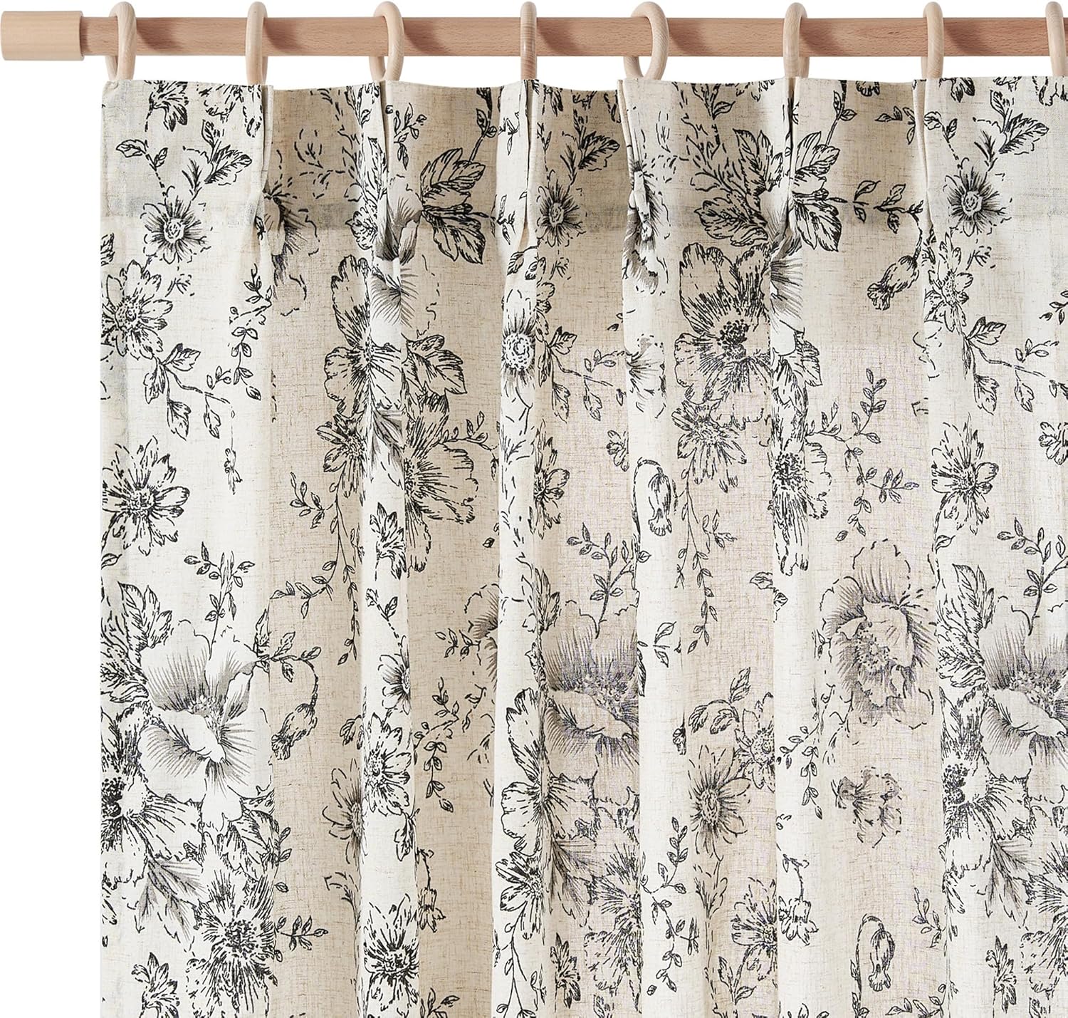 jinchan Linen Blend Curtain Floral Curtains for Living Room 108 Inch Length Black Printed Curtain Rod Pocket Back Tab Farmhouse Peony Flower Patterned Drapes Bedroom Window Curtains Set 2 Panels
