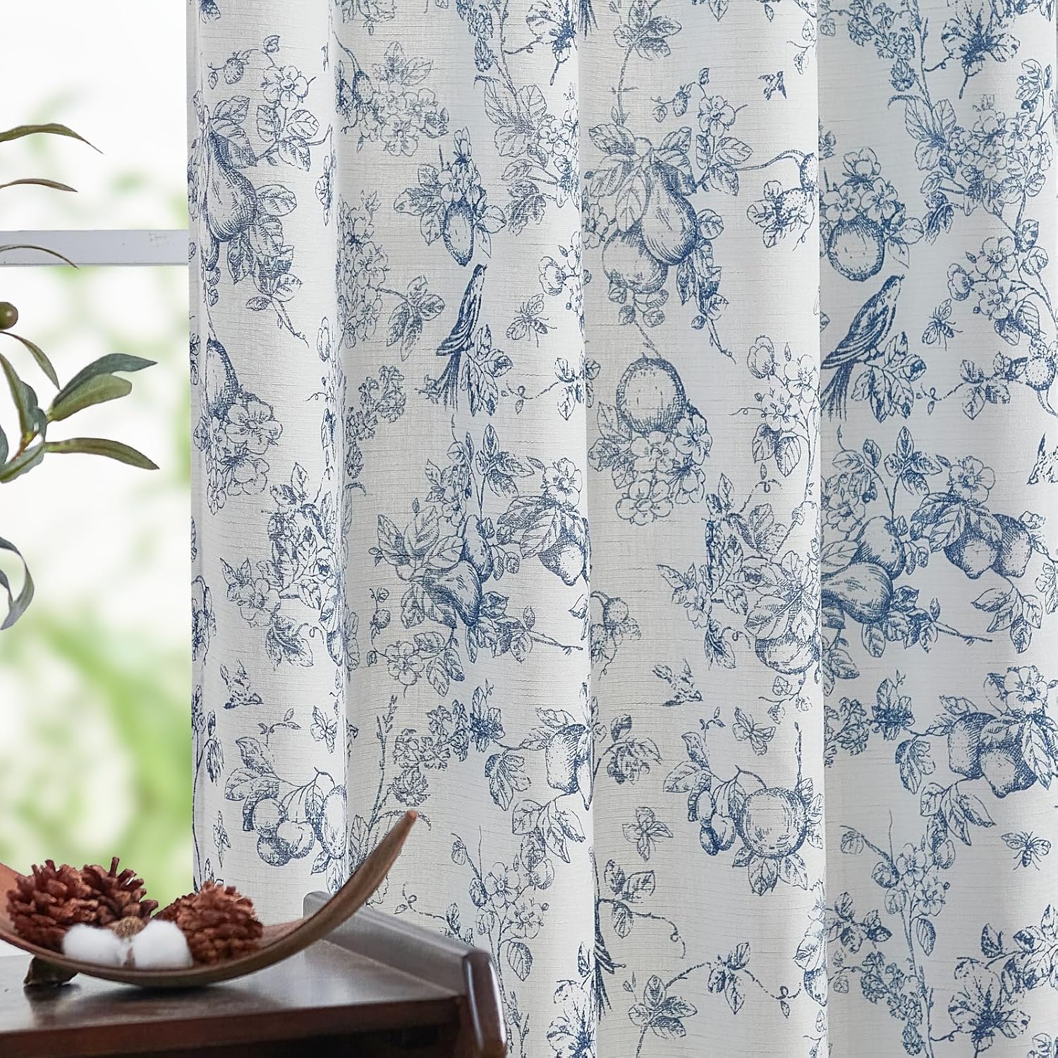 jinchan Linen Blend Curtain Floral Curtains for Living Room 108 Inch Length Black Printed Curtain Rod Pocket Back Tab Farmhouse Peony Flower Patterned Drapes Bedroom Window Curtains Set 2 Panels