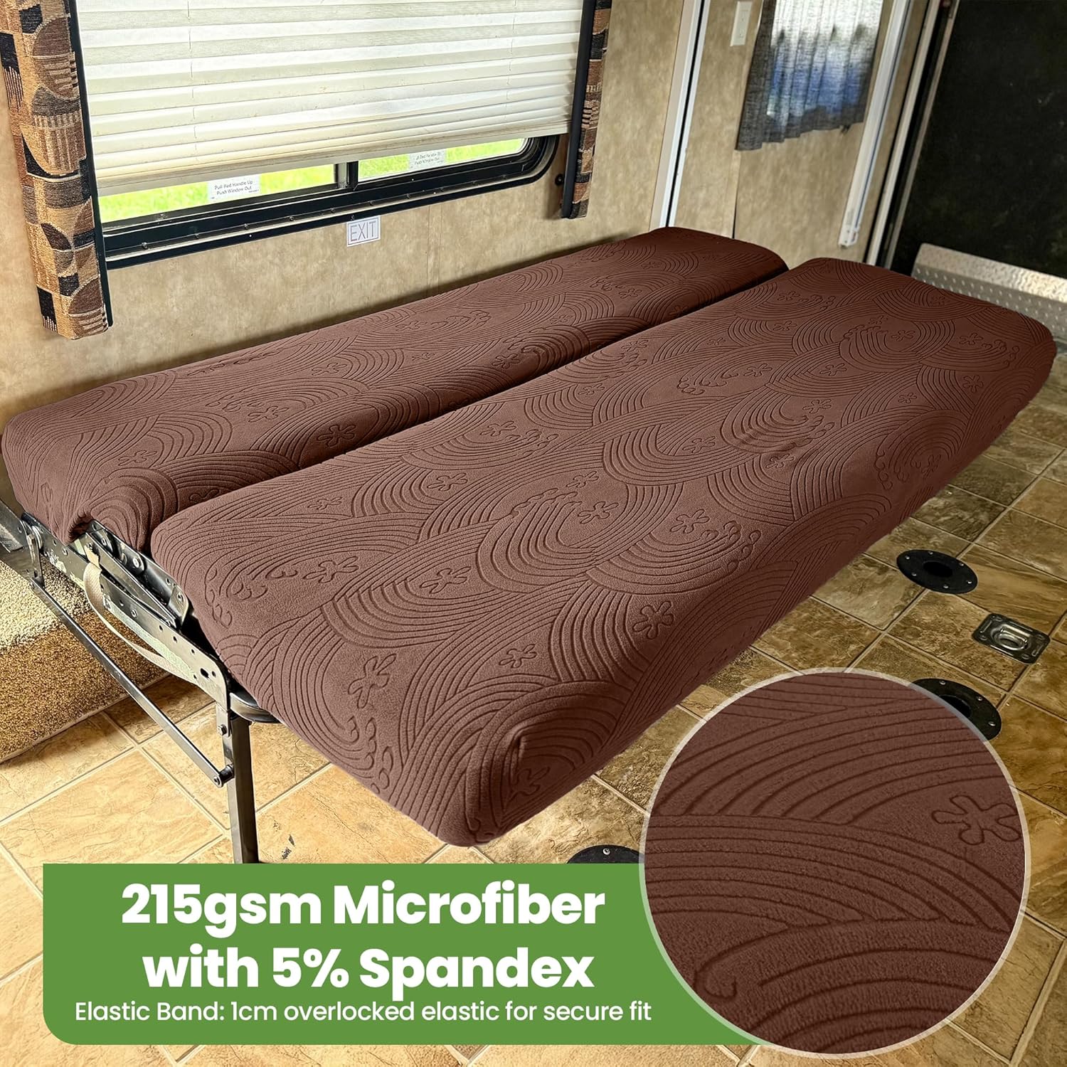 Hudson Comfort RV Couch Covers for Sofa Bed – 2-Piece Backrest and Seat Covers Ideal for Jackknife – Camper Slip Covers for RV Furniture – Super Stretchable Fabric with 1cm Elastic (Chocolate)