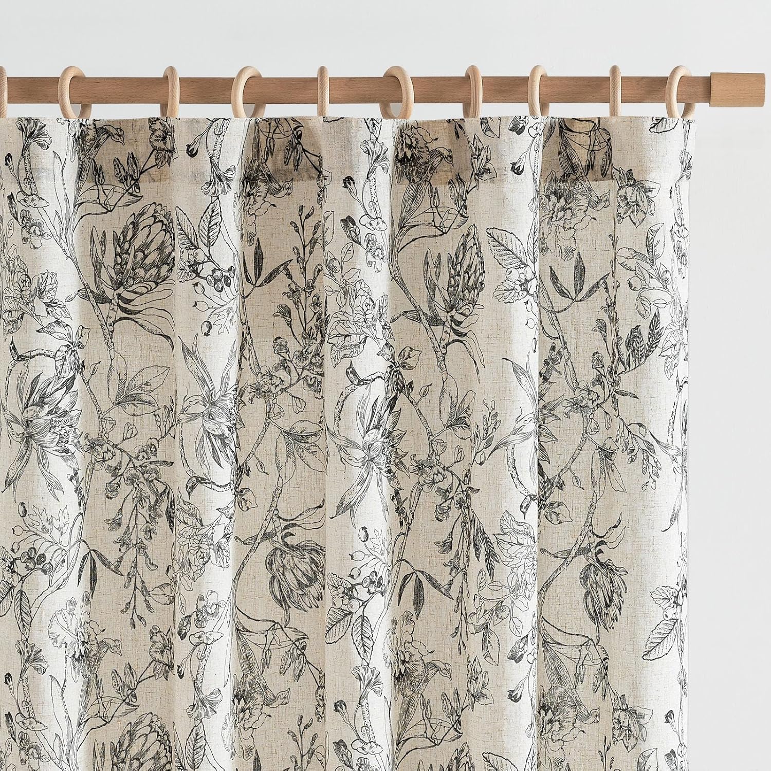 jinchan Linen Blend Curtain Floral Curtains for Living Room 108 Inch Length Black Printed Curtain Rod Pocket Back Tab Farmhouse Peony Flower Patterned Drapes Bedroom Window Curtains Set 2 Panels