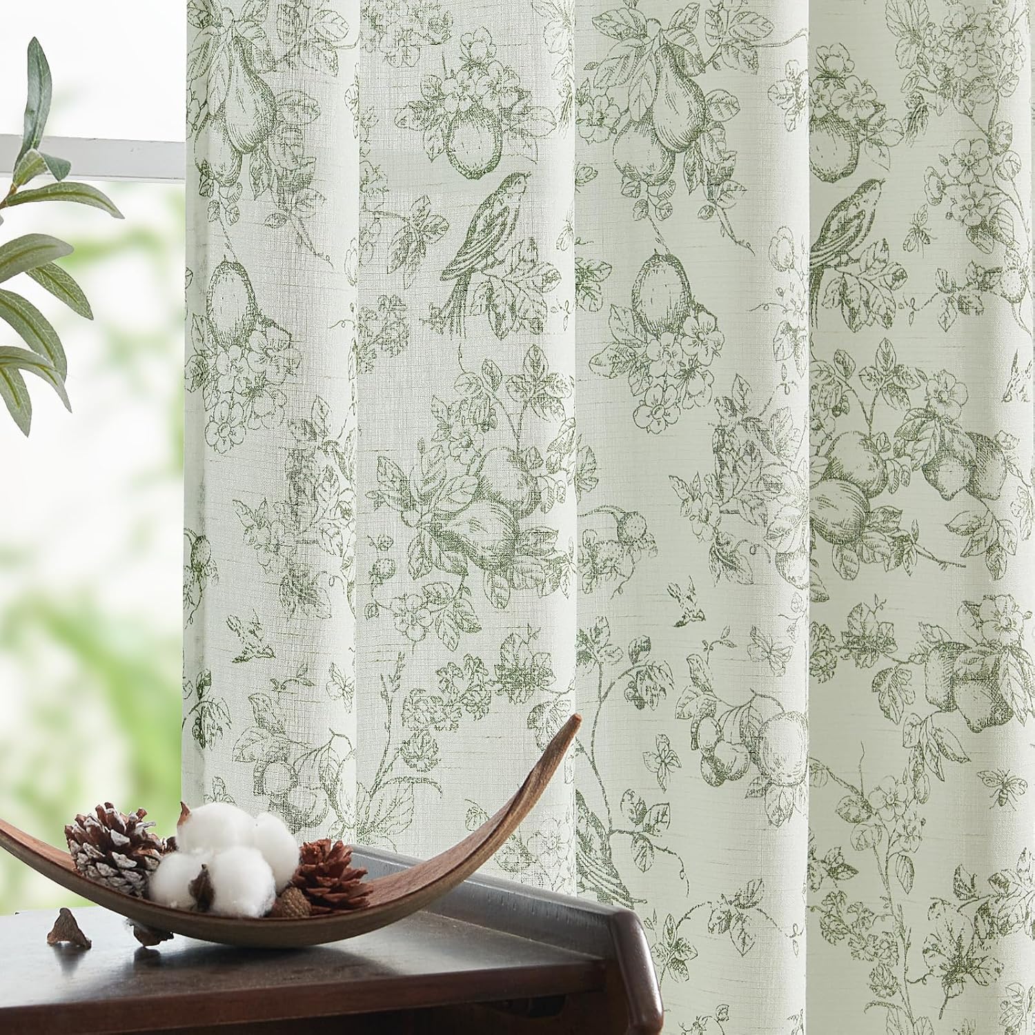 jinchan Linen Blend Curtain Floral Curtains for Living Room 108 Inch Length Black Printed Curtain Rod Pocket Back Tab Farmhouse Peony Flower Patterned Drapes Bedroom Window Curtains Set 2 Panels