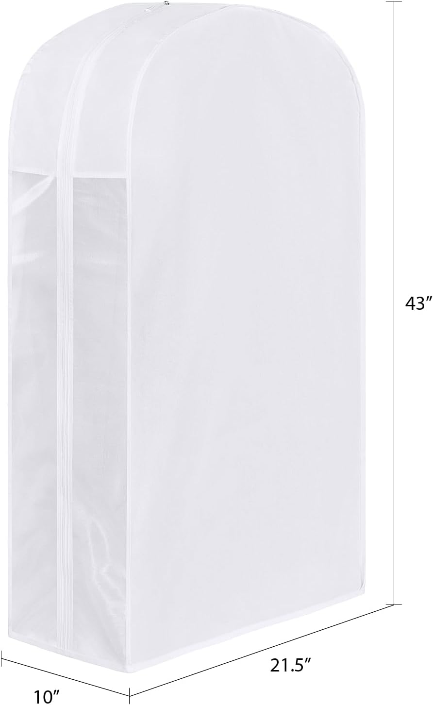 Kntiwiwo 43" Cotton Garment Bag for Hanging Clothes and Storage, Breathable Suit Bags for Closet Storage with 10" Gusseted & Large Clear Window for Suits, Short Dresses, Jackets, Sweaters, 3 Pack