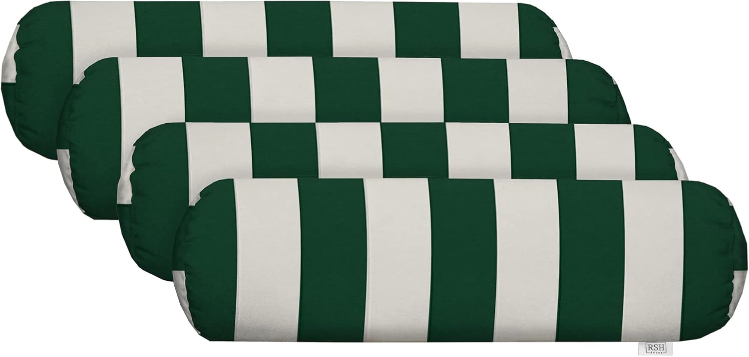 RSH Décor Neck Roll Bolster Pillows – Set of 4 | 20” x 6” | Outdoor Throw Pillows for Patio Furniture, Porch, Deck, or Poolside Chairs | Water & Fade-Resistant | Navy & White Stripe