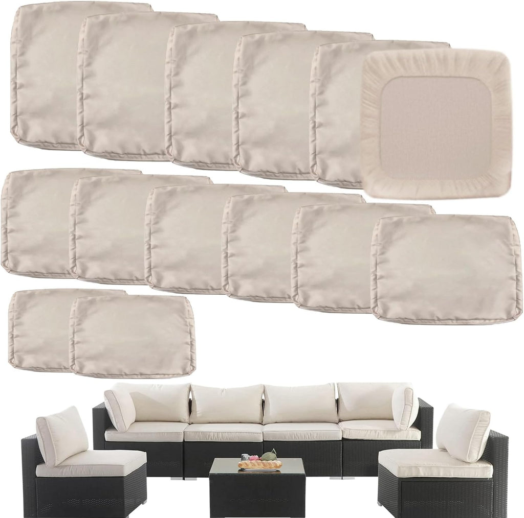 Outdoor Cushion Covers Replacement 14 Pcs Patio Cushion Covers fit for 7Pieces 6-Seater Wicker Rattan Sectional Couch Sofa Outdoor Cushion Slipcovers Set Seat and Back Cover Only, Grey