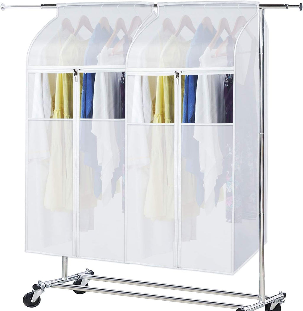 Zilink Clear Garment Bags for Hanging Clothes 54" Large Hanging Garment Bag for Closet Storage with Clear Window Space Saving Garment Storage Bags for Suits, Coats, Dresses, 2-Pack