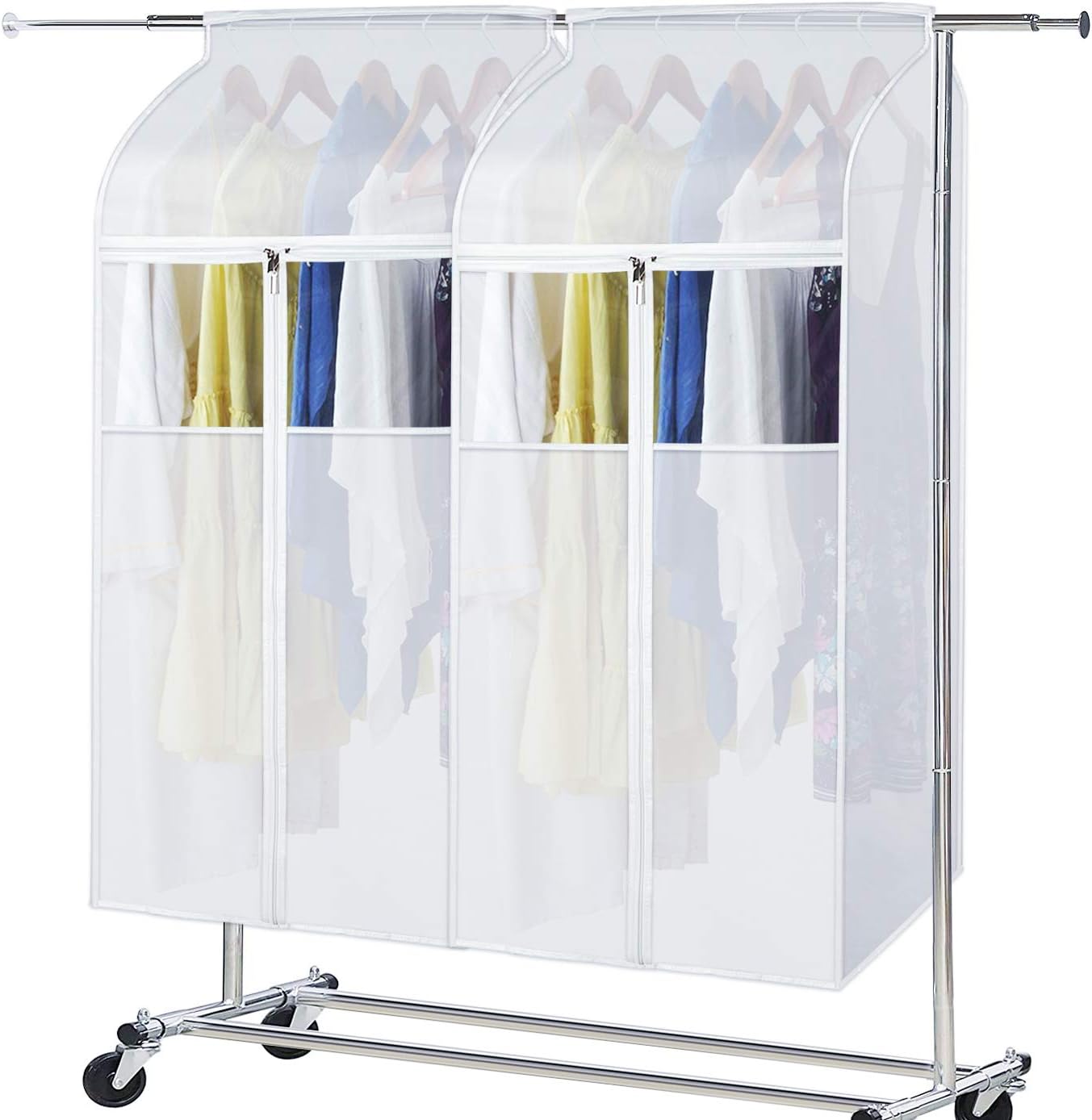Zilink Clear Garment Bags for Hanging Clothes 54" Large Hanging Garment Bag for Closet Storage with Clear Window Space Saving Garment Storage Bags for Suits, Coats, Dresses, 2-Pack