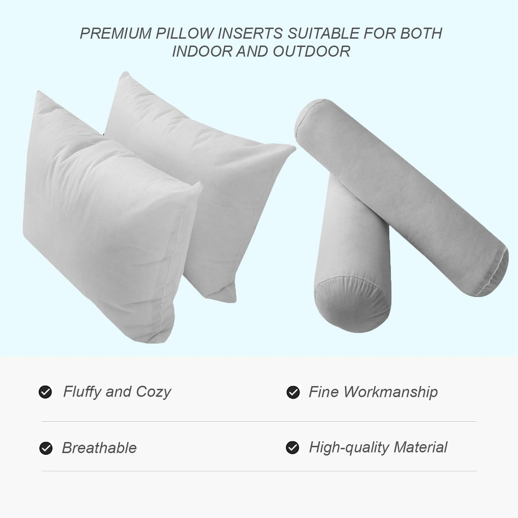 Prolinemax Style 2 Twin Size Pillow & Bolster Cushion Polyester Fiberfill Inserts for Outdoor Indoor Daybed Porch Swing Bed | Insert ONLY |
