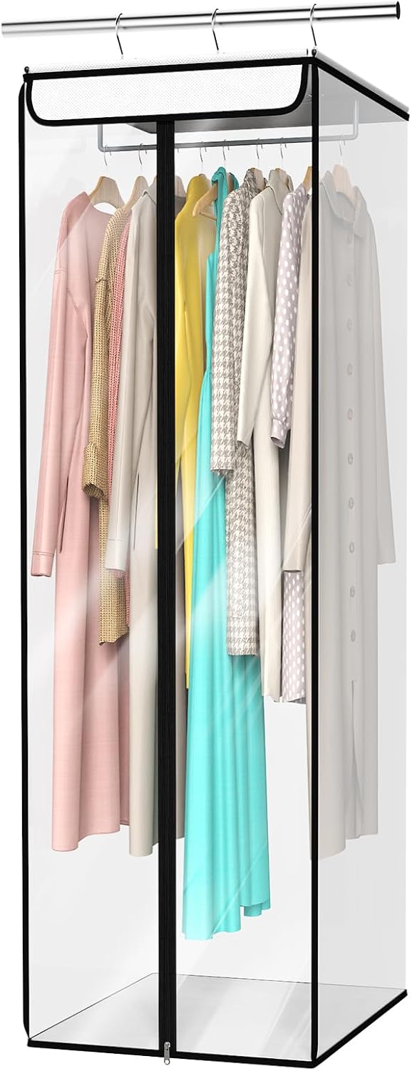 Univivi Garment Bags for Hanging Clothes, 2 Pack Large Clothes Storage Bags Closet Organizer with Clear Window, Premium Hanging Garment Storage Bag for Suits, Coats, Dresses, 54" (Dark Grey)