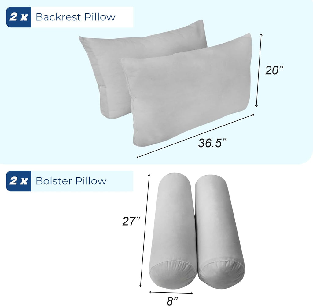 Prolinemax Style 2 Twin Size Pillow & Bolster Cushion Polyester Fiberfill Inserts for Outdoor Indoor Daybed Porch Swing Bed | Insert ONLY |