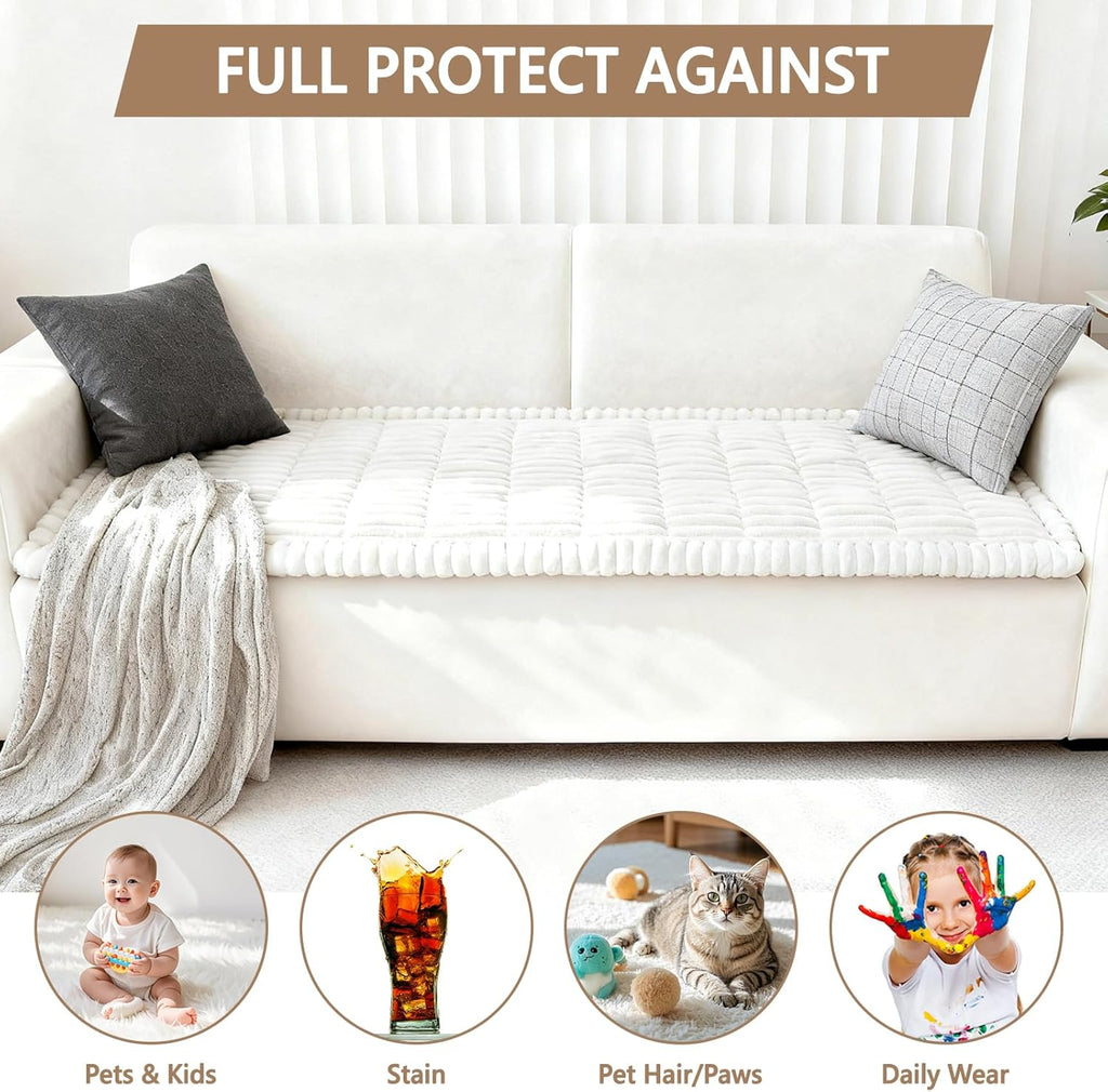 Capslpad Sofa Covers for Pets Washable Non Slip Dog Couch Cover Fuzzy Sofa Slipcover Geometric Pet Friendly Mat Cushion Protector Travel Pet Mat for Living Bedroom Car Back Seat, White 27.5"x82.6"