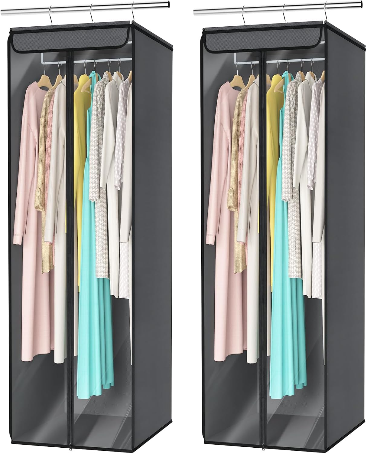 Univivi Garment Bags for Hanging Clothes, Large Clothes Storage Bags Closet Organizer with Clear Window, Premium Hanging Garment Storage Bag for Suits, Coats, Jackets, 40", 2-Pack (Grey)