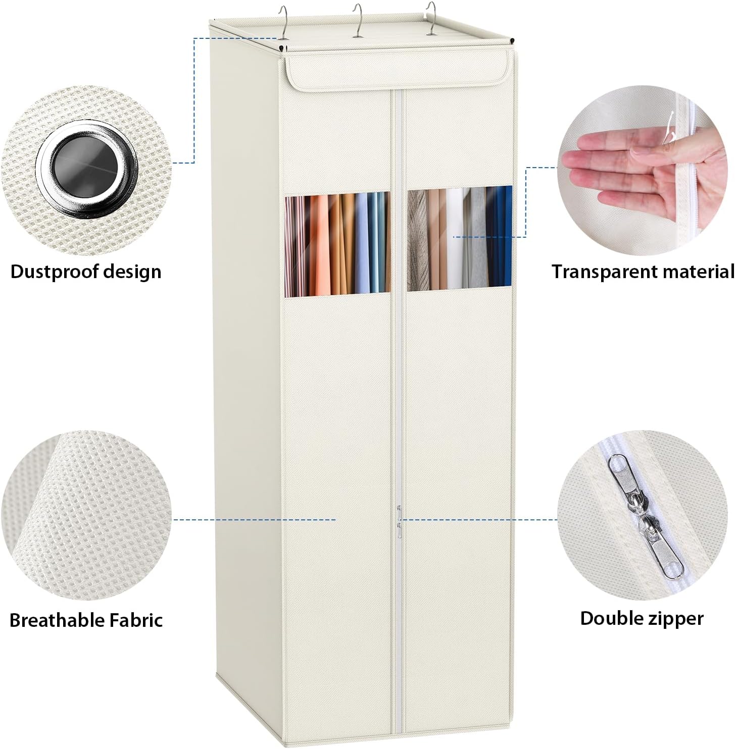 Zilink Clear Garment Bags for Hanging Clothes 54" Large Hanging Garment Bag for Closet Storage with Clear Window Space Saving Garment Storage Bags for Suits, Coats, Dresses, 2-Pack