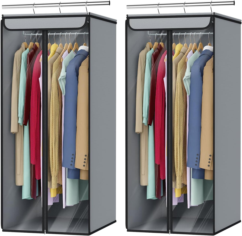 Univivi Garment Bags for Hanging Clothes, Large Clothes Storage Bags Closet Organizer with Clear Window, Premium Hanging Garment Storage Bag for Suits, Coats, Jackets, 40", 2-Pack (Grey)