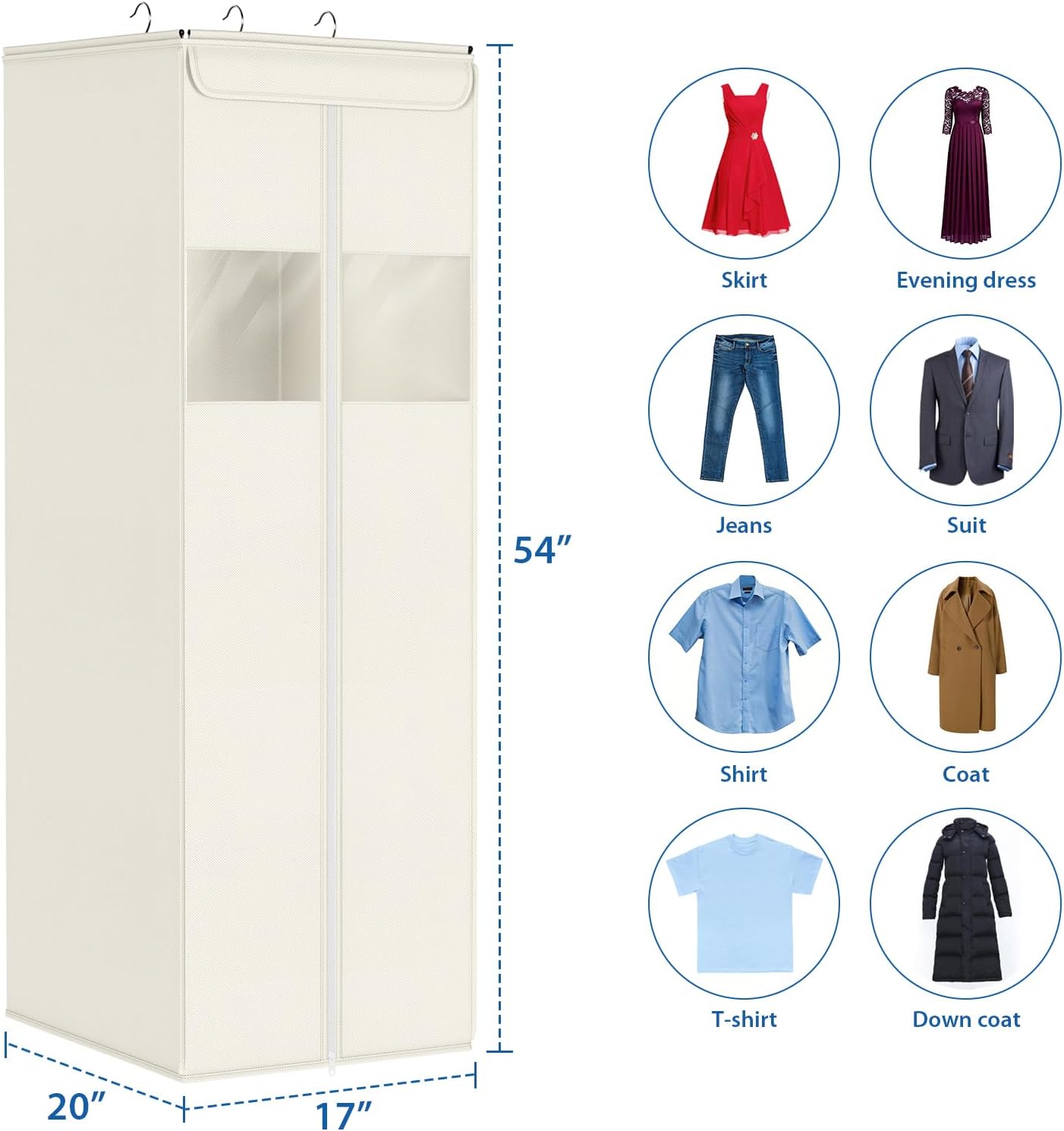 Zilink Clear Garment Bags for Hanging Clothes 54" Large Hanging Garment Bag for Closet Storage with Clear Window Space Saving Garment Storage Bags for Suits, Coats, Dresses, 2-Pack