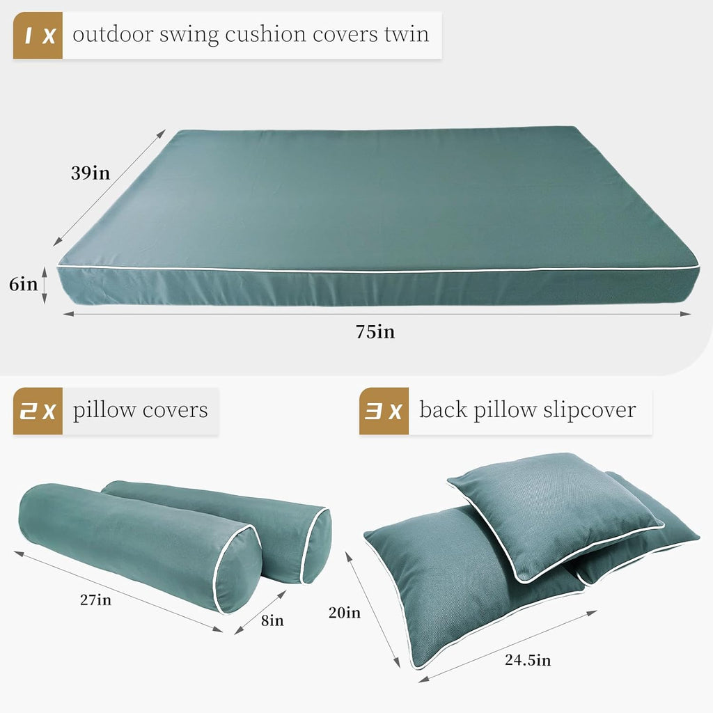 Twin Size Porch Swing Bed Cushion Cover,Waterproof Outdoor Twin Mattress Cover for Daybed,Outdoor Daybed Cushion Bolster Pillow Fitted Sheet Cover,Only Cover (Aqua Leala, 75 * 39 * 6in)
