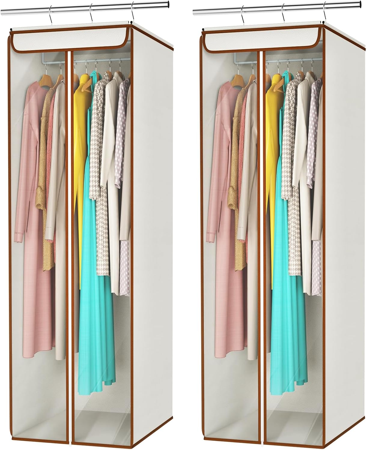 Univivi Garment Bags for Hanging Clothes, Large Clothes Storage Bags Closet Organizer with Clear Window, Premium Hanging Garment Storage Bag for Suits, Coats, Jackets, 40", 2-Pack (Grey)