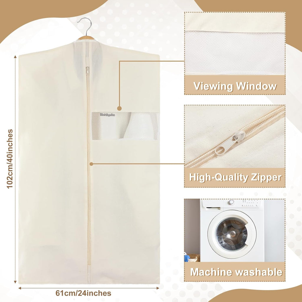 Aliceset 6 Pcs 24 x 40 Inches Cotton Garment Bags for Hanging Clothes, Canvas Suit Bags for Clothes Coats Jackets Shirts Closet Storage Travel Gusseted Hanging Garment Cover